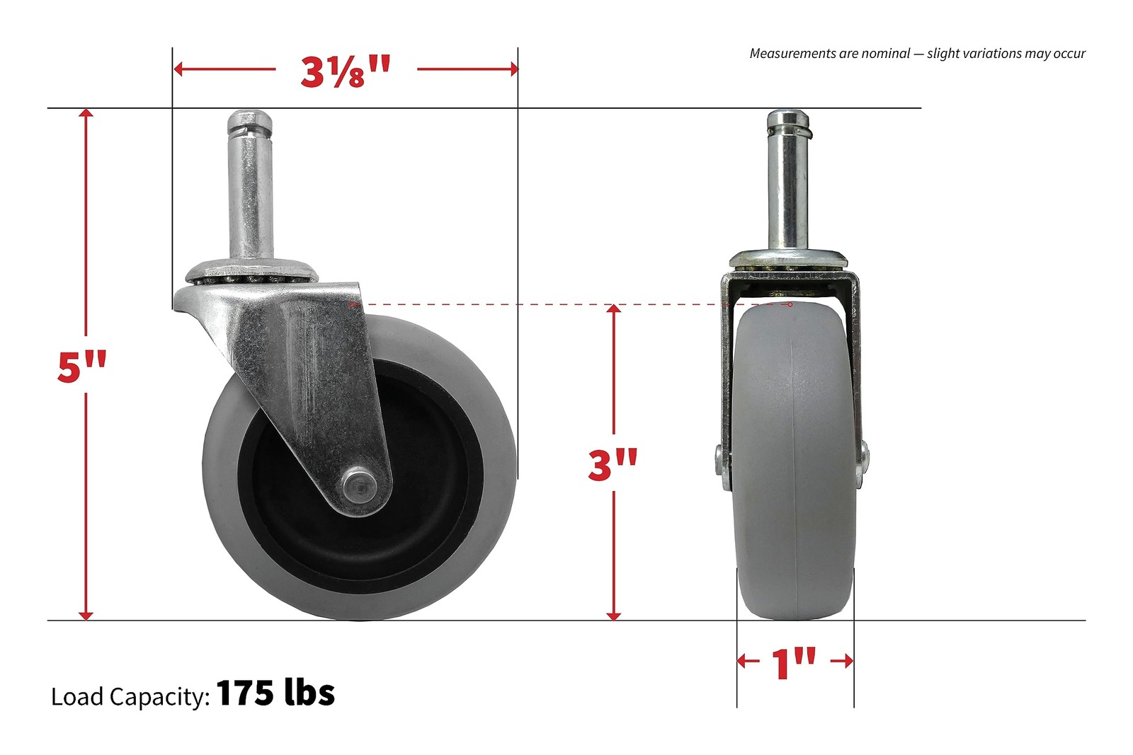 Shepherd Hardware 9807 3-Inch Swivel Stem Caster, Rubber Wheel, 3-Inch, Grey