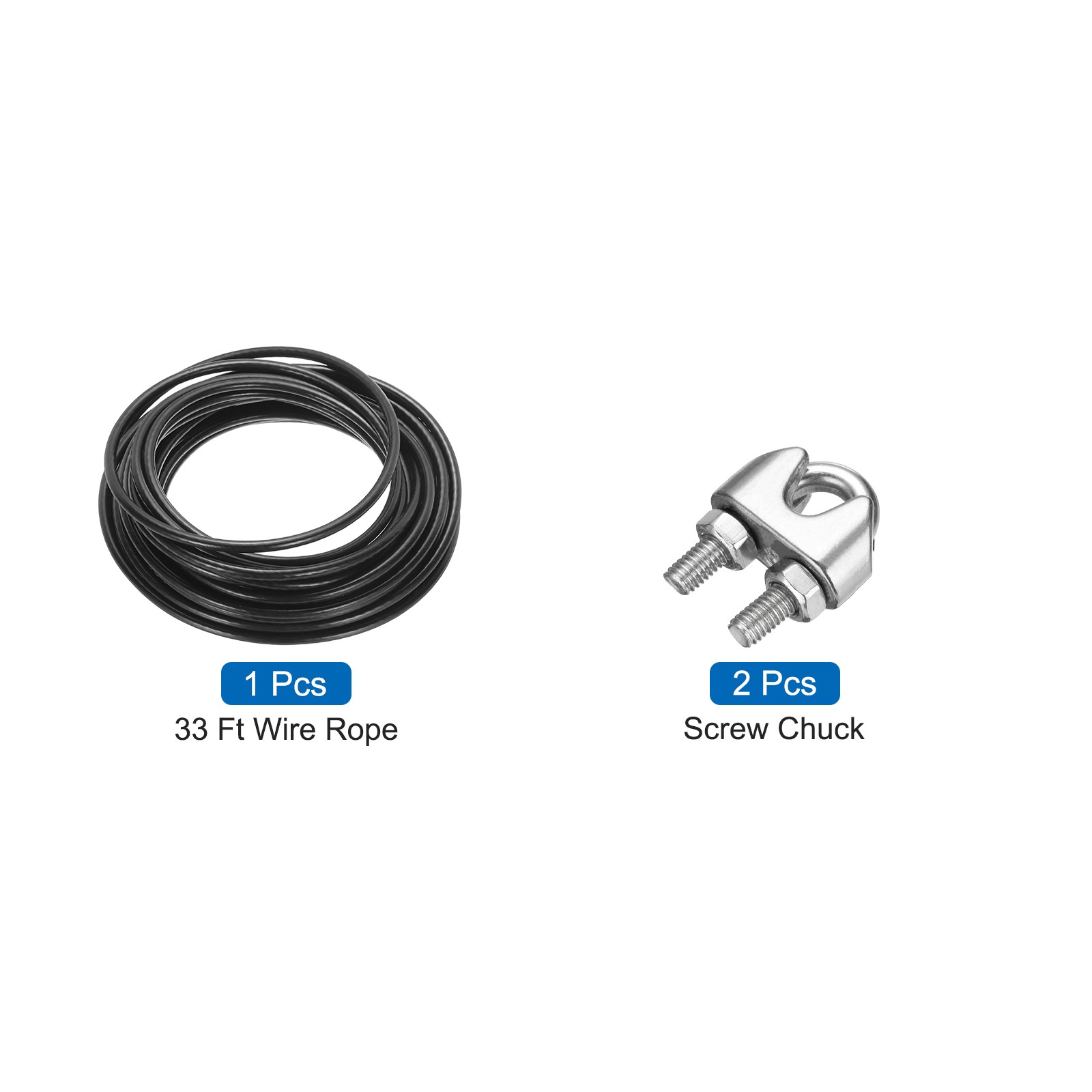 33Ft(10M) Wire Rope 304 Stainless Steel 1/4″ (6 mm) with 2pcs Chuck Black