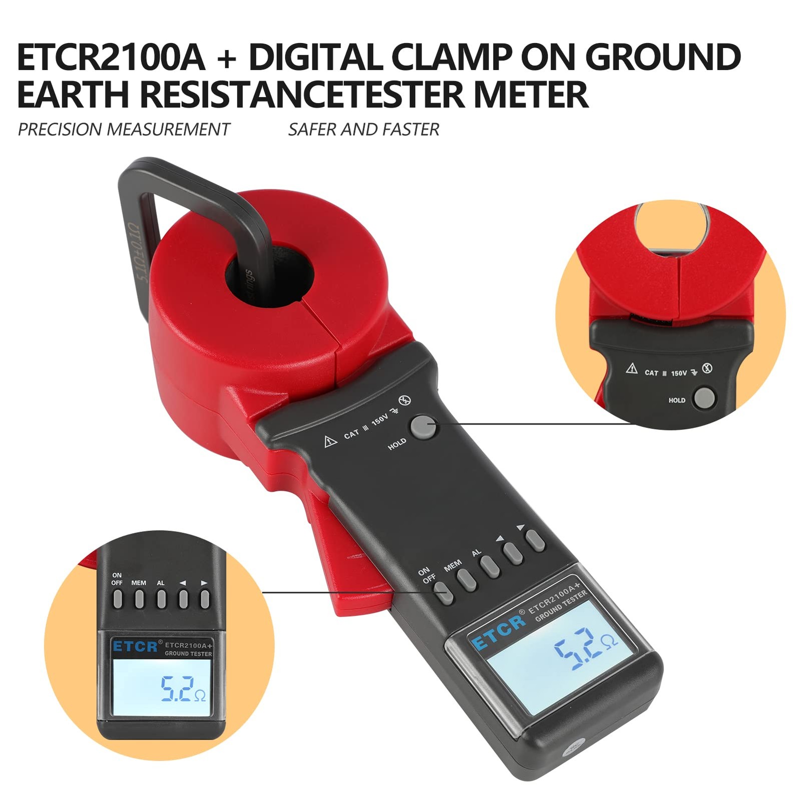 Digital Clamp Ground Earth Resistance Tester Meter 0.01Ω-200Ω