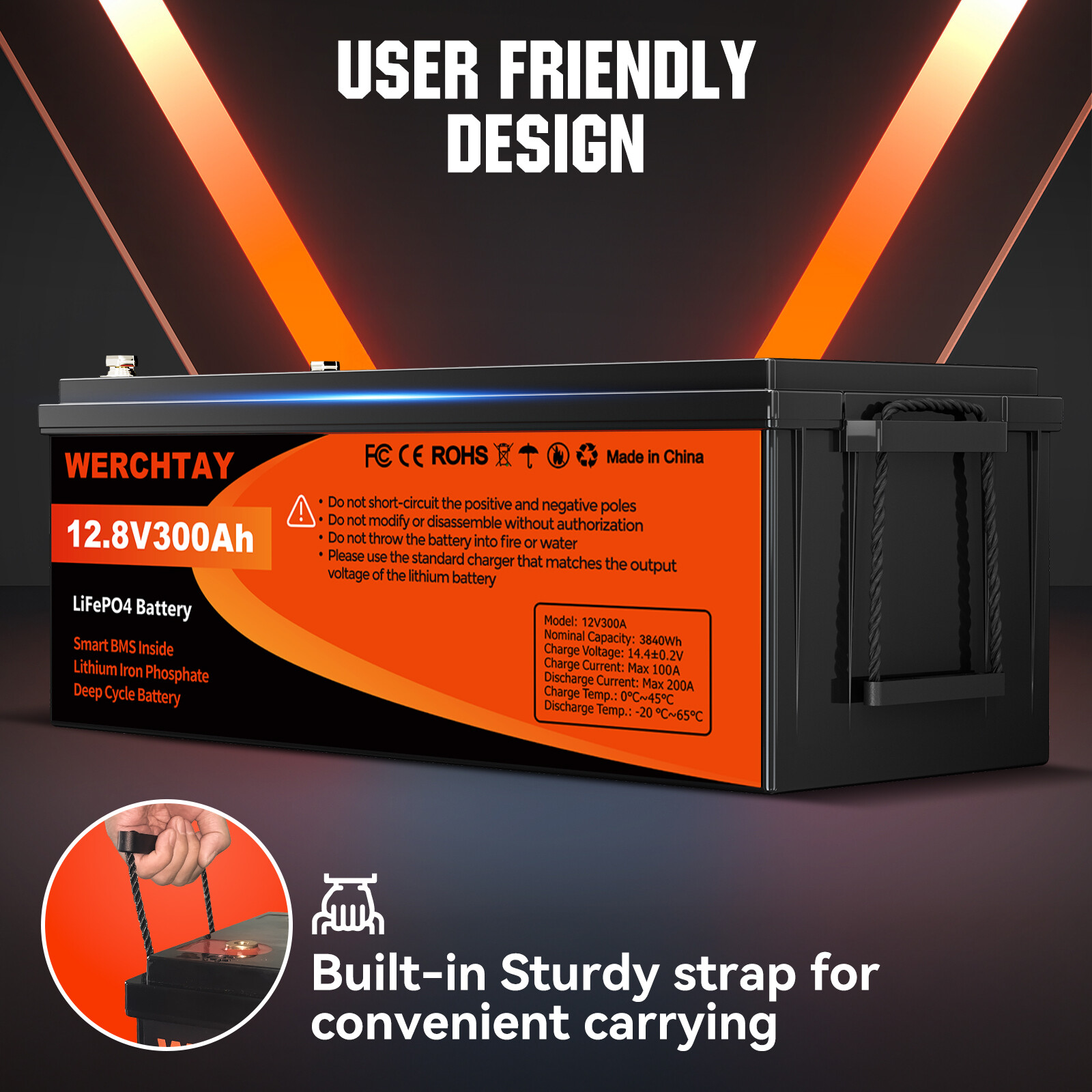 12V 300AH LiFePO4 Lithium Battery 15000+Cycles 200A BMS Solar Off-grid RV 3.8kwh