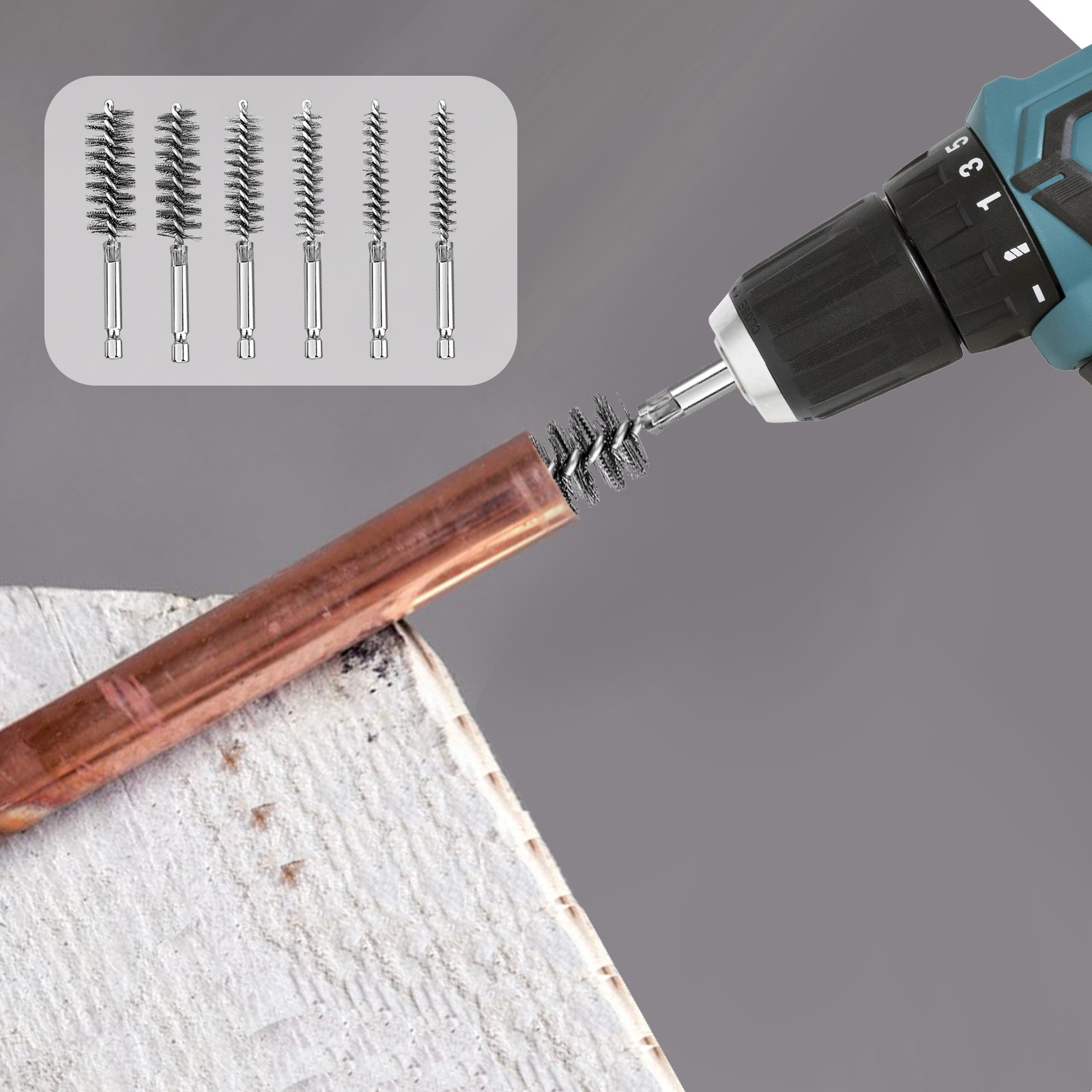 Copper Pipe Cleaner Set for Drill 1/2″ 3/4″ 1″ Bore Brush Kit Plumbing HVAC Tool