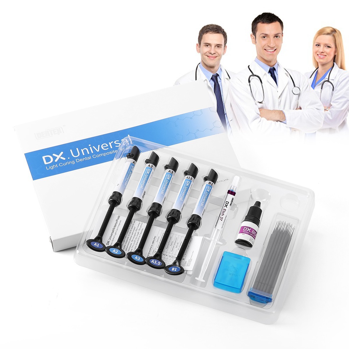 Dentex Kit de resina de compuesto de cura dental Light Shade A1 A2 A3 A3.5 B1