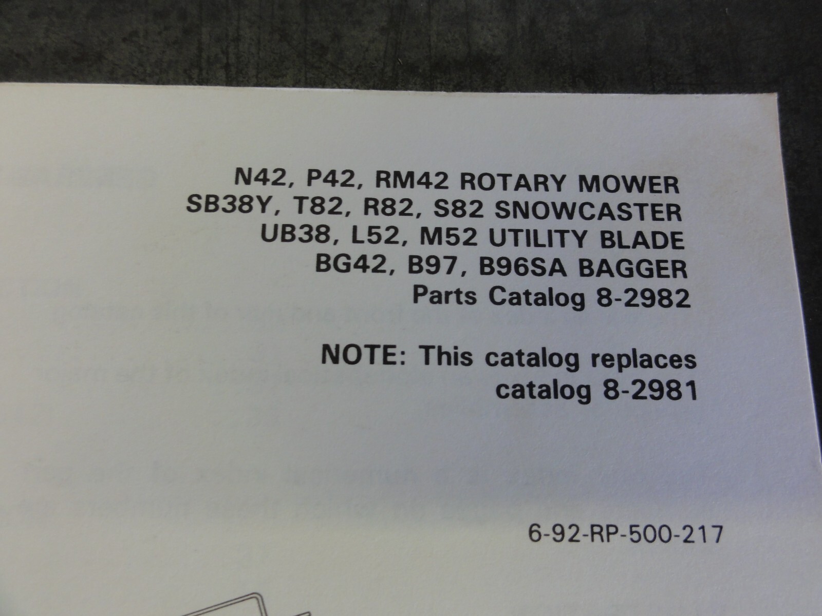 Ingersoll N42 P42 RM42 N43 Rotary Mower SB38Y T82 R82 Snowcaster Parts Catalog