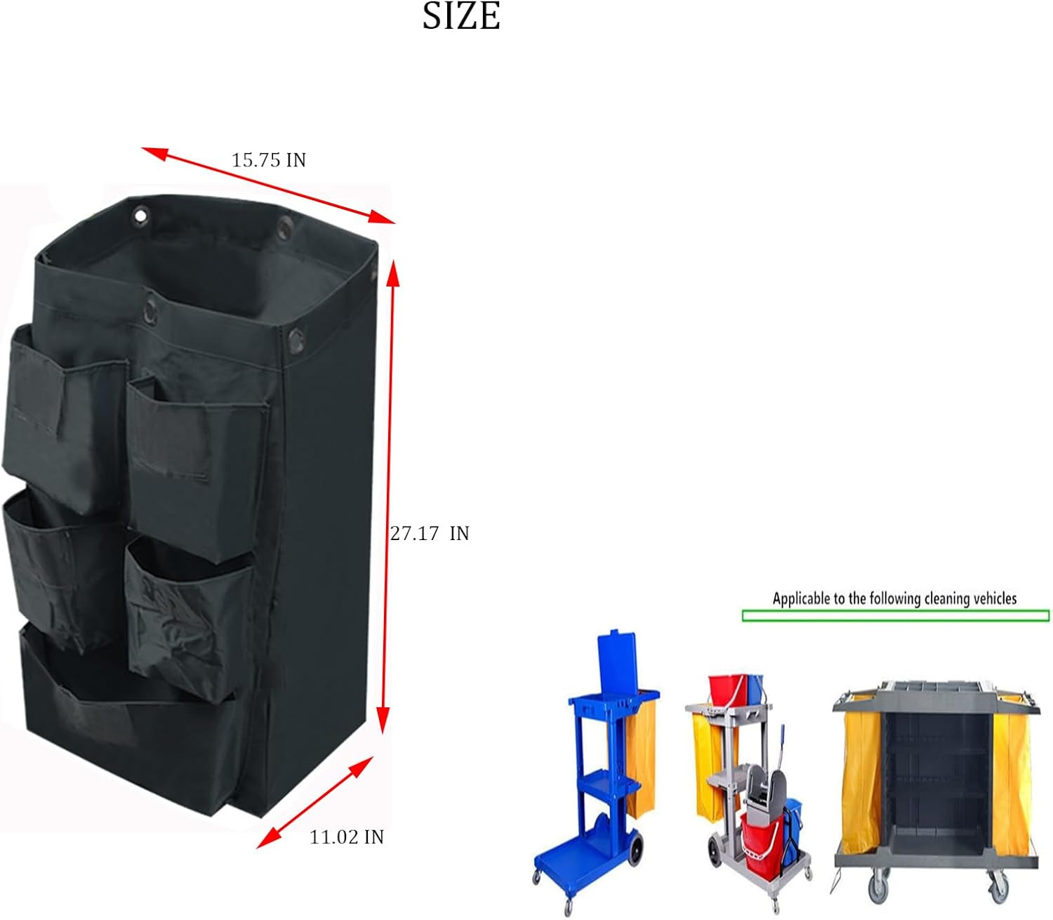 Replacement Janitorial Cart Bag with 5 Pockets,25 Gallon Housekeeping Cart Ba…