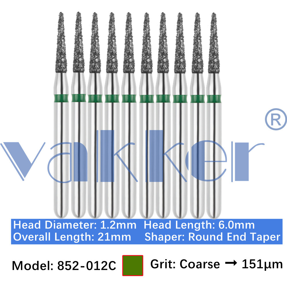 Vakker 10pc Diamond Bur X-Mas Tree Round End Taper Burs Fine Medium Coarse