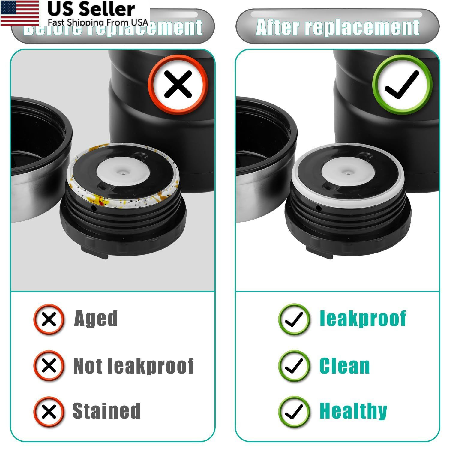 4pcs Replacement Rubber Gaskets Compatible for Thermos 6.1cm/2.4in, white