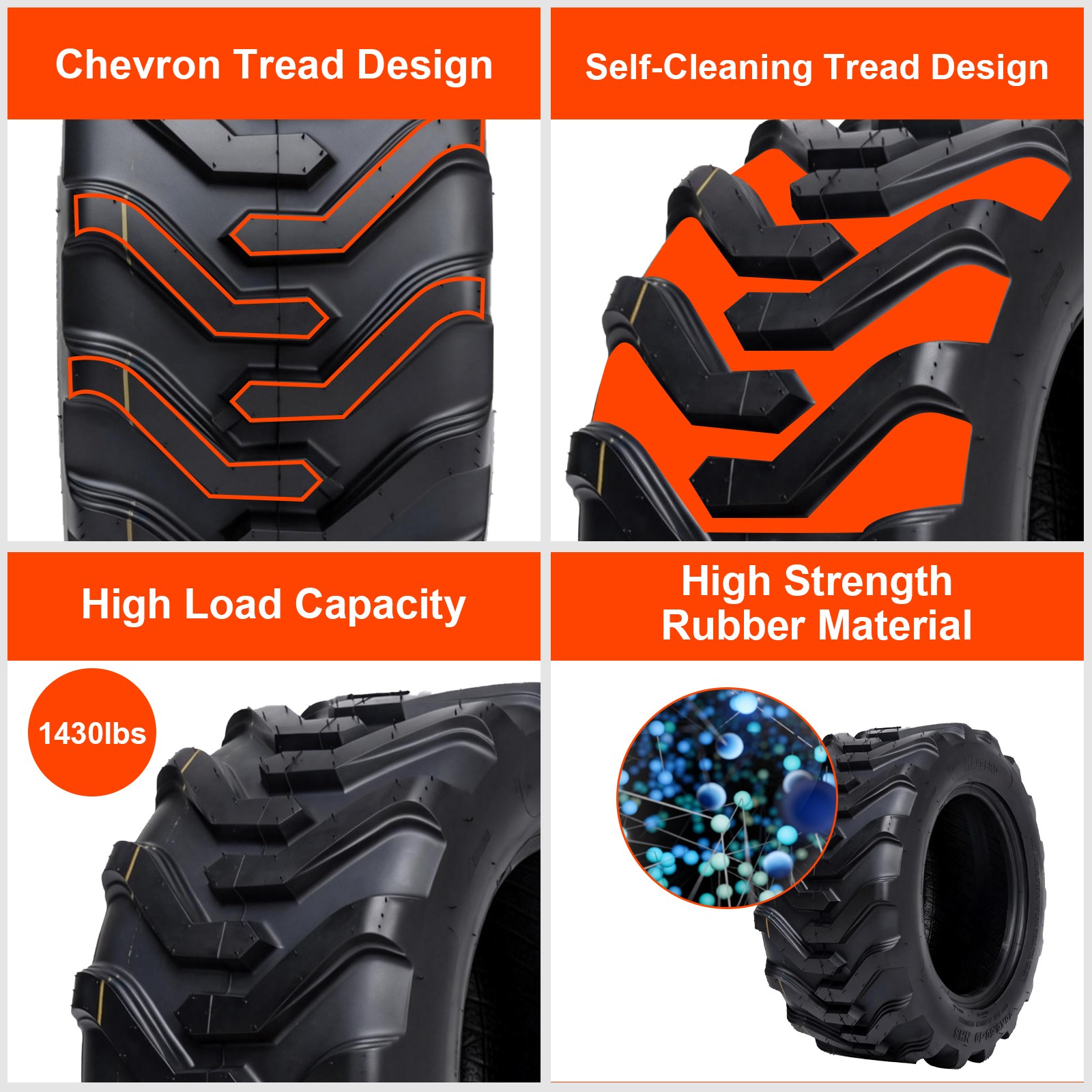 HALBERD 18×8.50-10 Skid Steer Tractor Tires 8 Ply Industrial 18×8.5×10 Tubeless