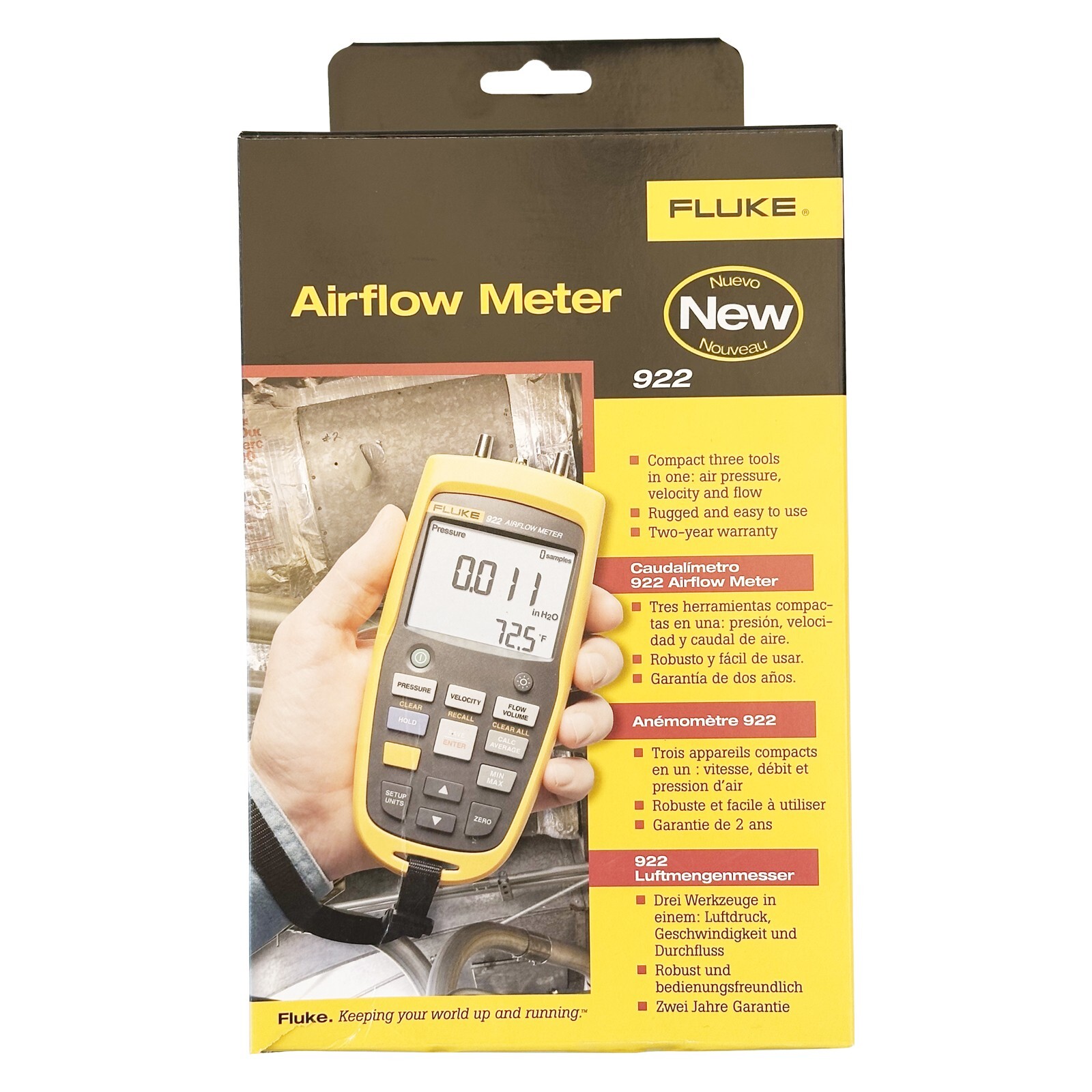 Fluke 922 Airflow Meter/Micromanometer Air Pressure Velocity Volume Temperature