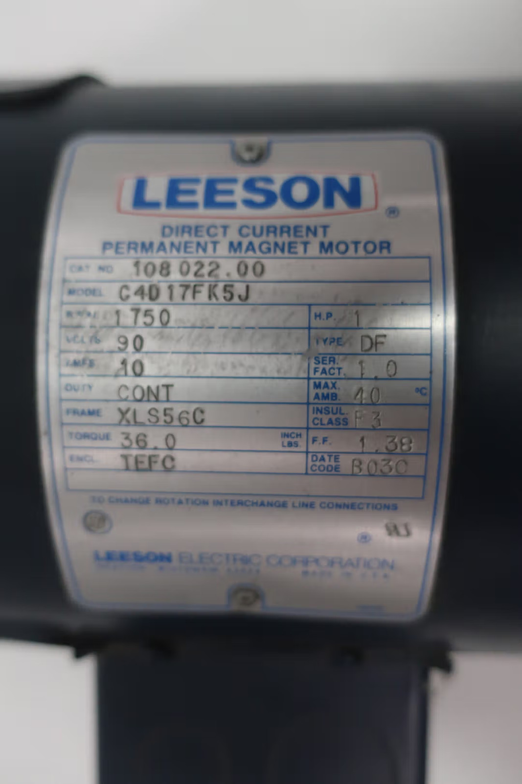 Leeson 108022.00 C4D17FK5J Dc Motor Xls56c 1hp 1750rpm 90v-dc