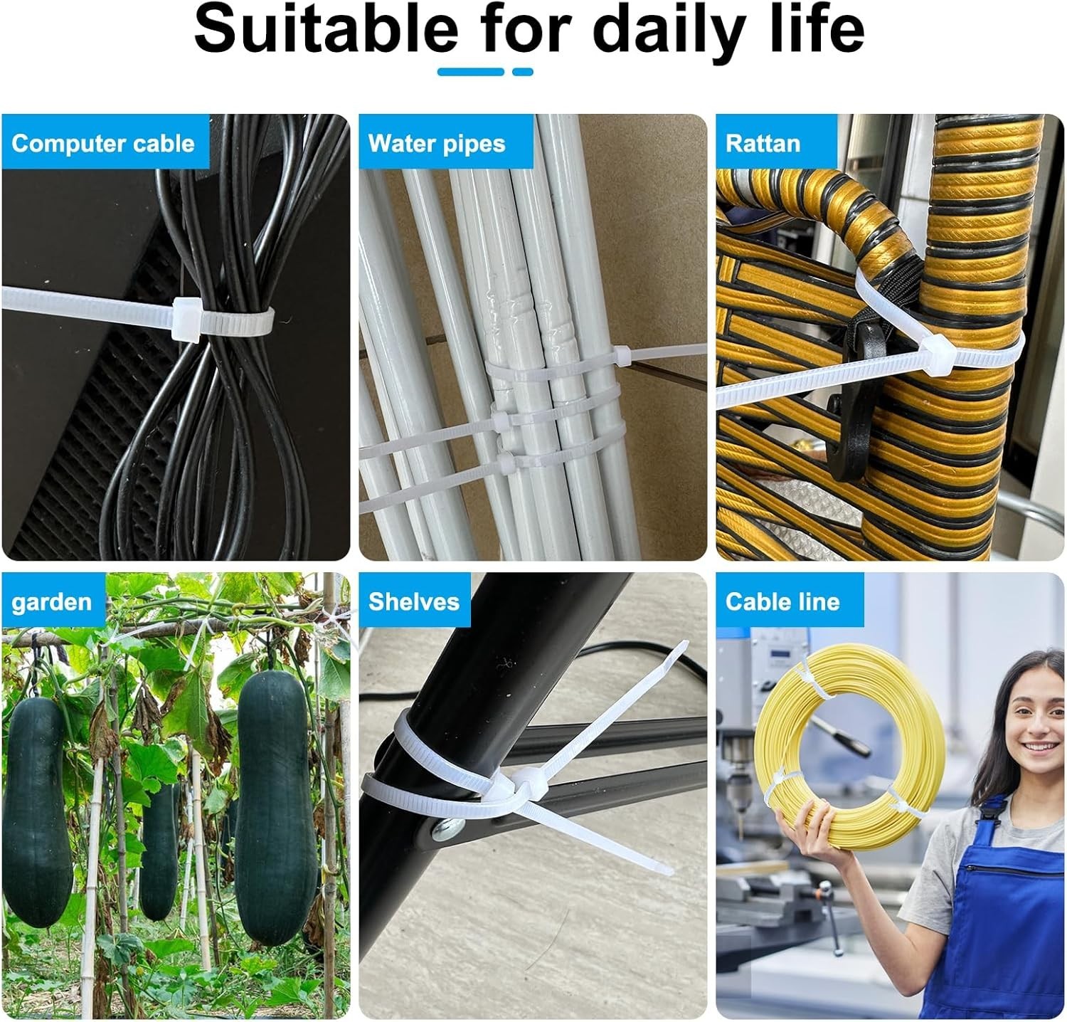 Versatile 8 Inch White Cable Ties – 40 lbs Strength for Home, Garden & Garage