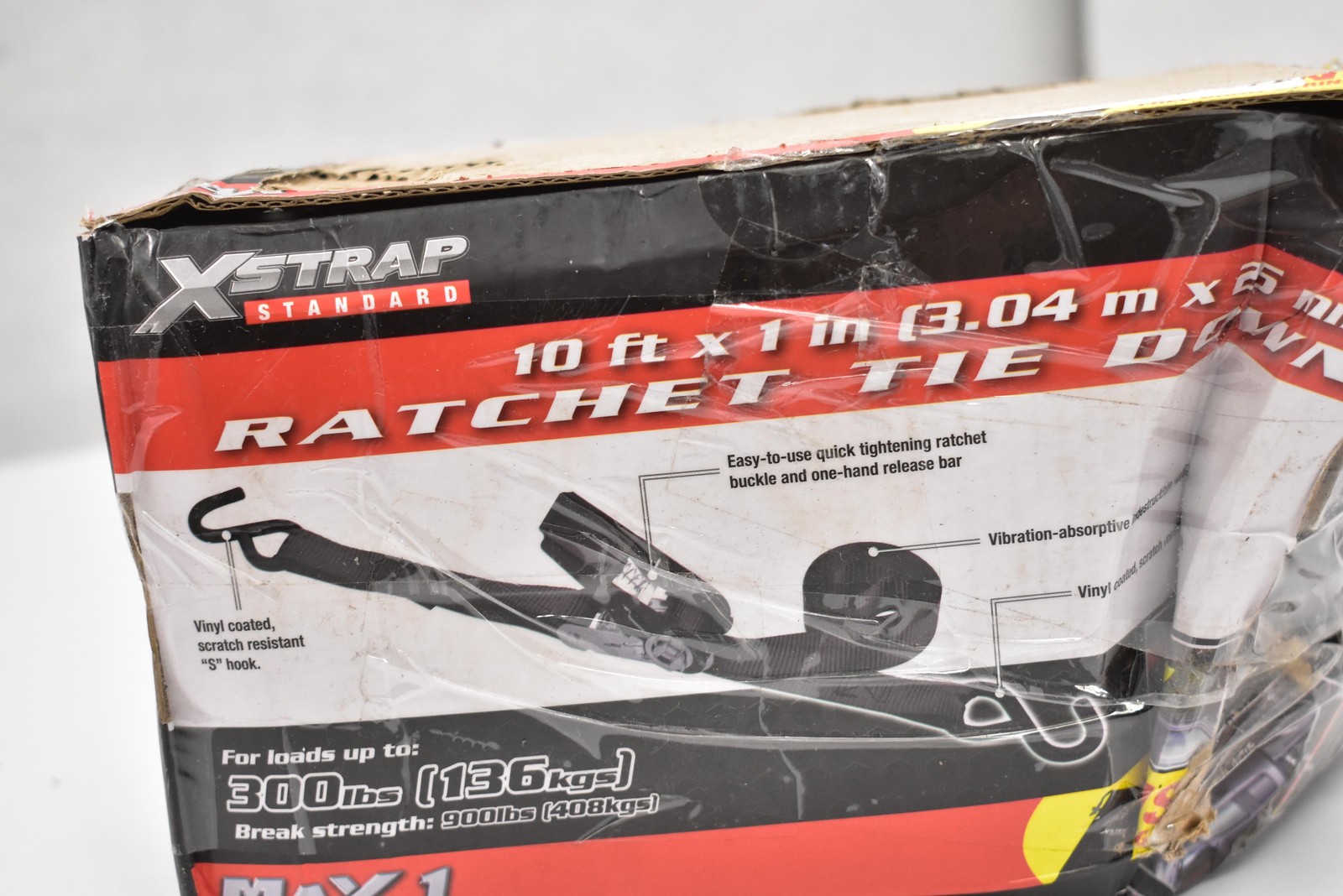 XSTRAP Standard Ratchet Tie Down 10ft x 1in Max 1 300lb Load 900lb Break XS16044