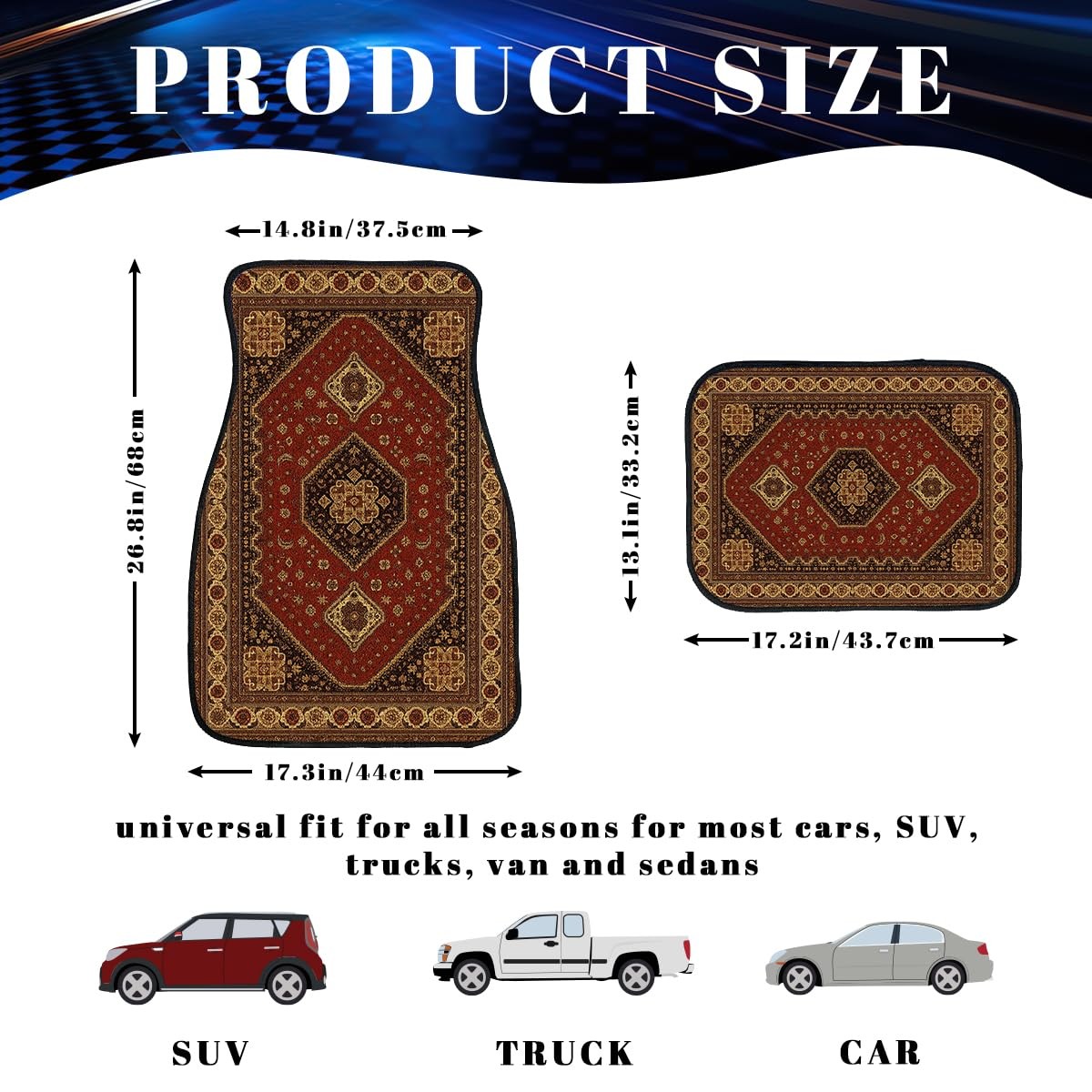 Xmysilz Carpet Car Floor Mats Set Of 4 Red Brown Geometric Rug Automotive Foot