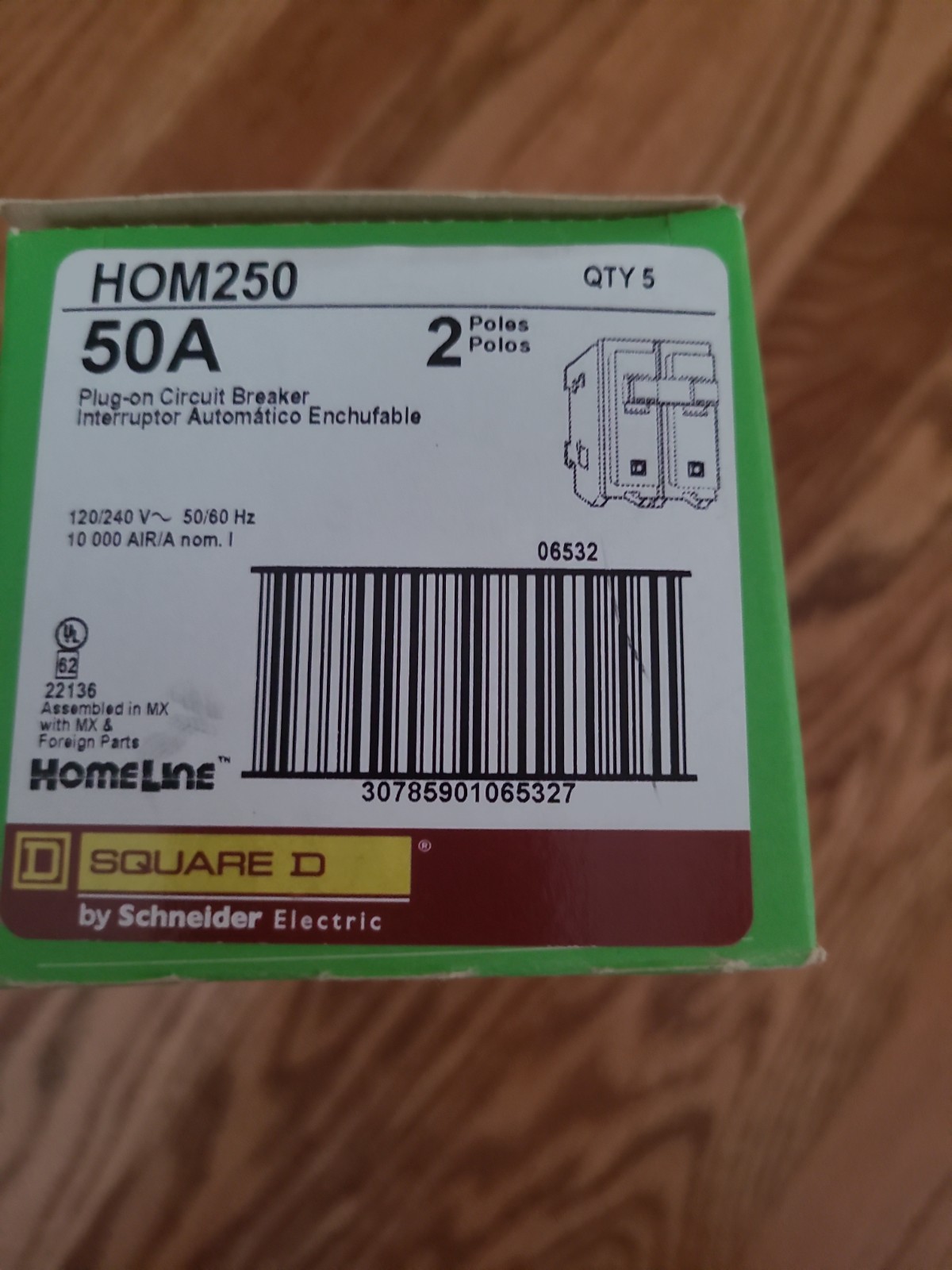 Square D HOM250 50 Amp 2 Pole Circuit Breaker (5 pack) NEW IN BOX