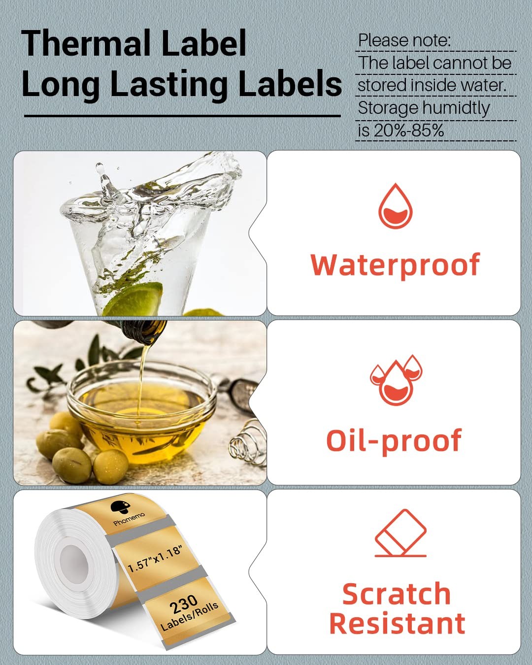 Phomemo Thermal Sticker Labels- 1.57″x1.18″(40x30mm) 1.57″x1.18″, Golden