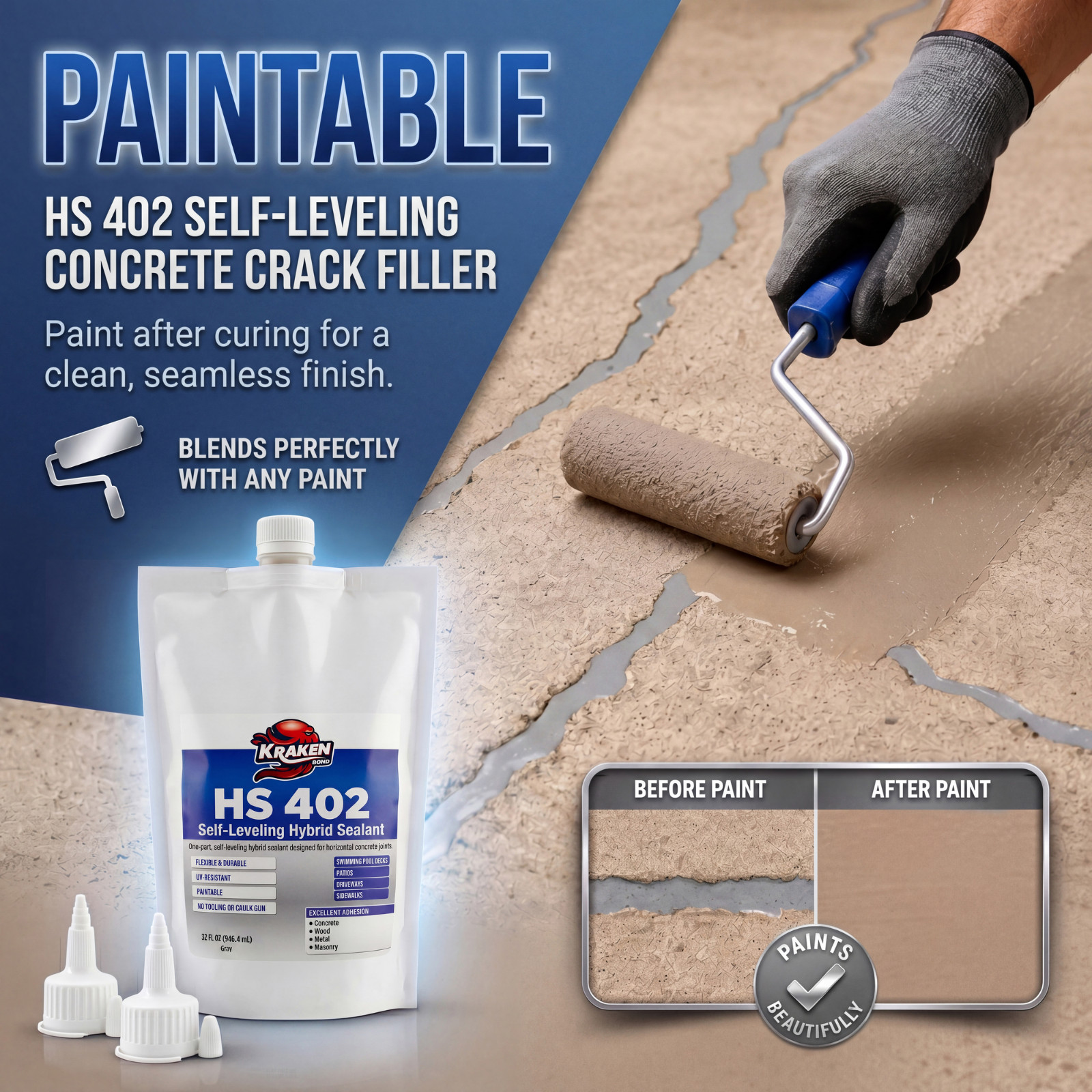 Kraken Bond HS 402 Self-Leveling Hybrid Sealant, 32fl.oz 12 Pack – Gray