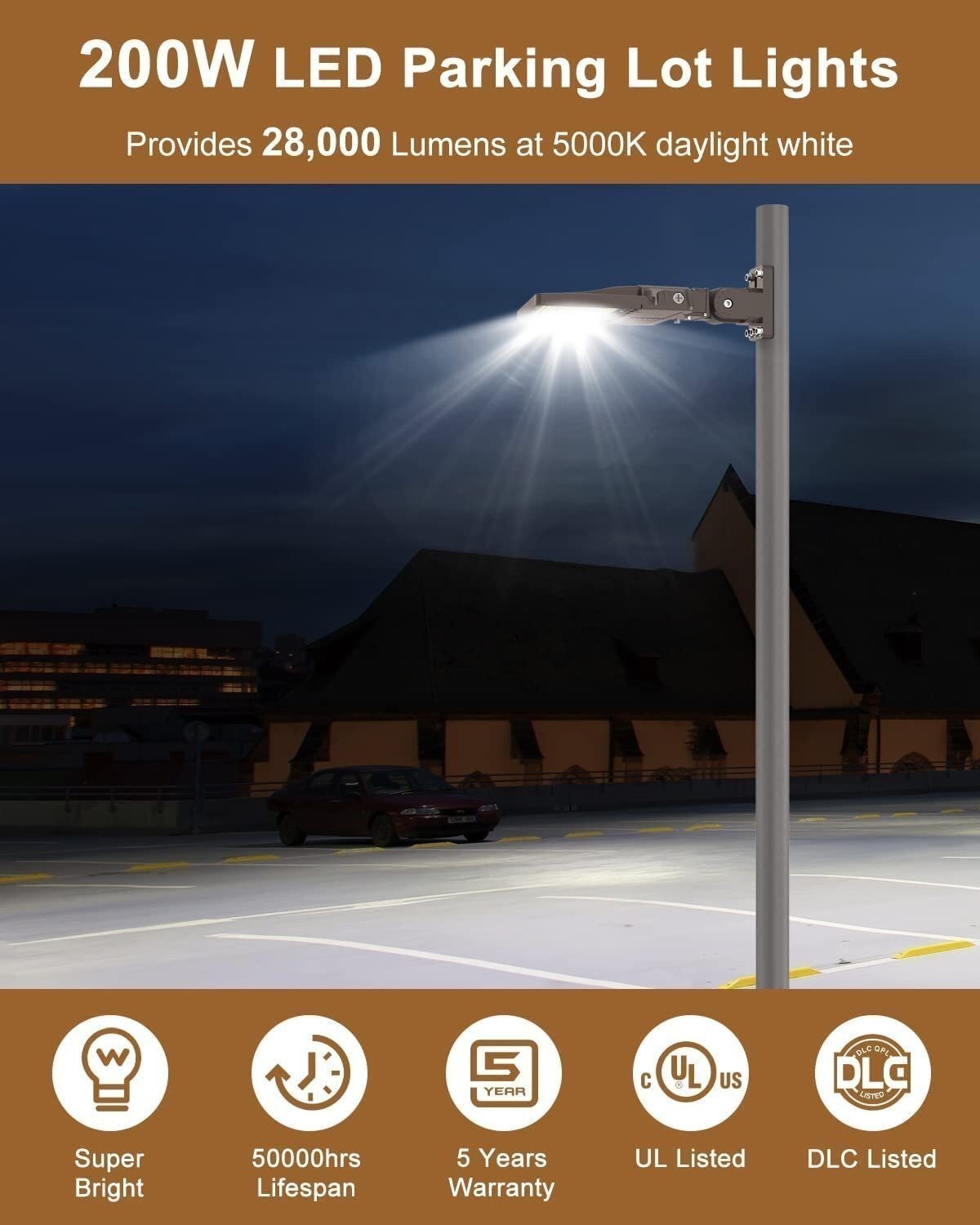 2Pack 200W LED Parking Lot Lighting Slip Fitter Commercial Outdoor Shoebox Light
