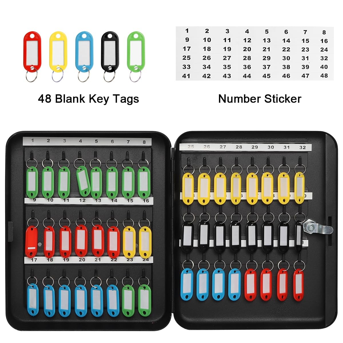48 Key Storage Lock Box Wall Mount Metal Security Cabinet 11.81×9.45″ Black