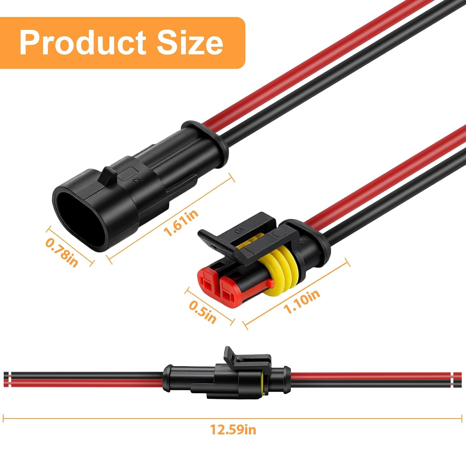 2 Pin Waterproof Connectors – 14AWG Quick Disconnect for Automotive & Marine Use