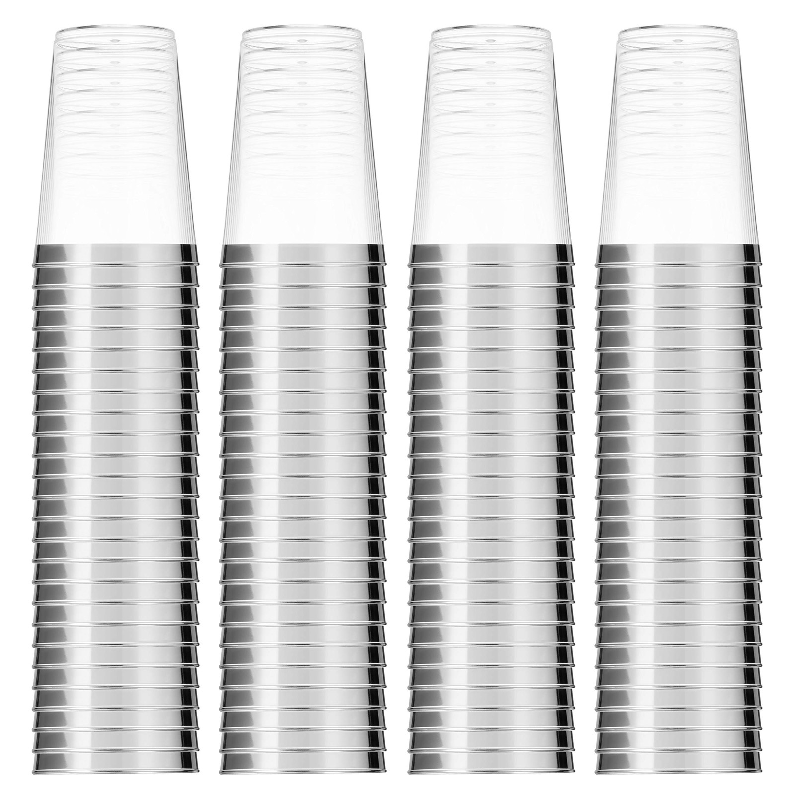 100 Silver Plastic Tumblers – 16 Oz Clear, Elegant Wedding & Party Cups with …