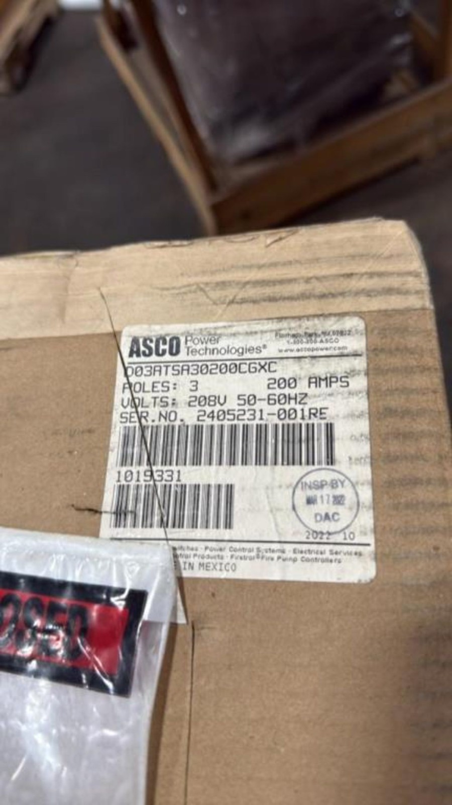 NEW ASCO ATS 200 AMP 208V 3 PHASE TRANSFER SWITCh