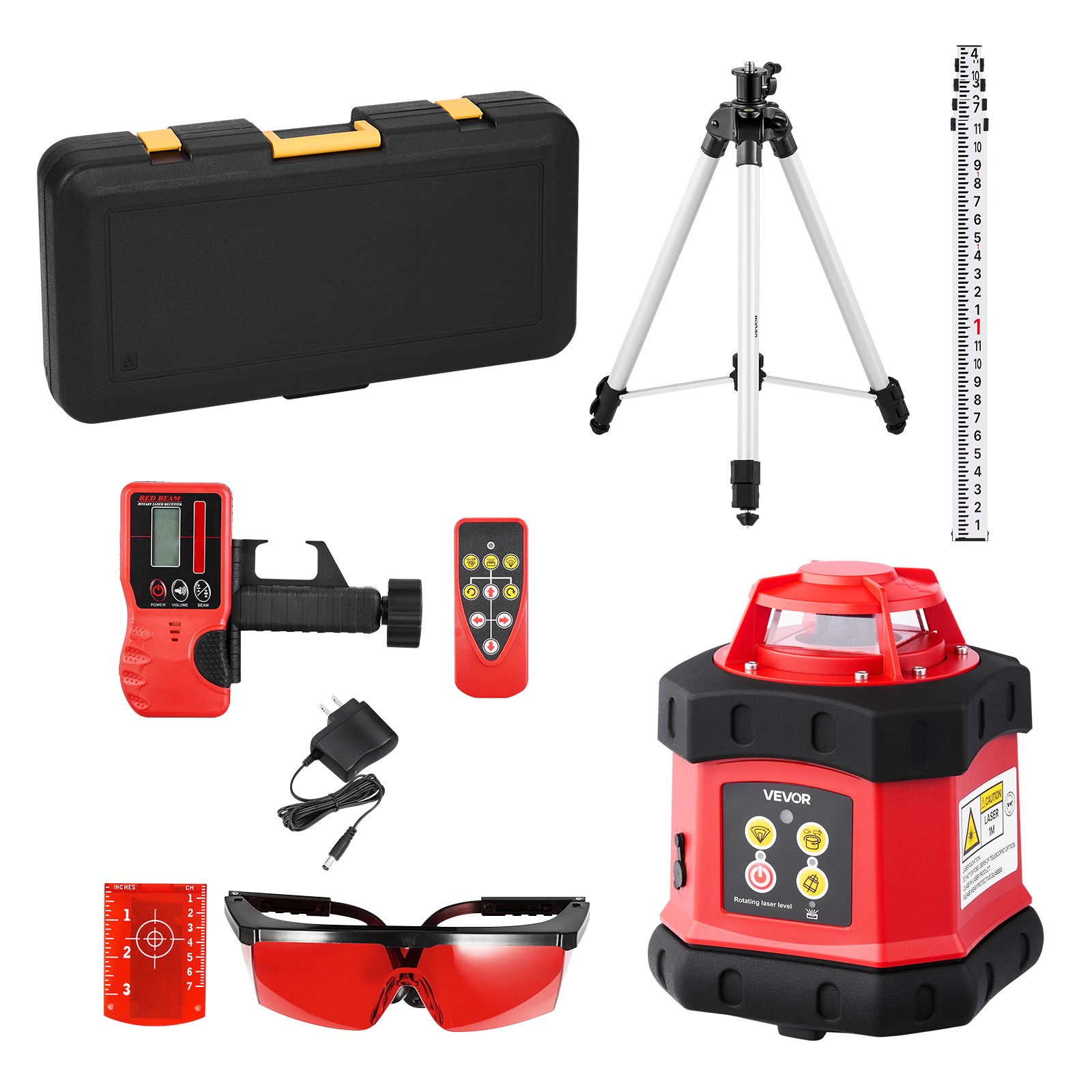 VEVOR 984ft Rotary Laser Level Kit Self Leveling Red Line with Tripod IP54
