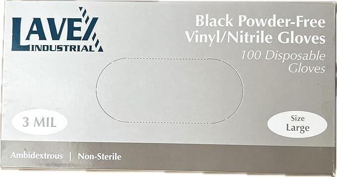 Disposable Vinyl/Nitrile Gloves, Powder-Free, Latex-Free, Large, Black – 100 Cou