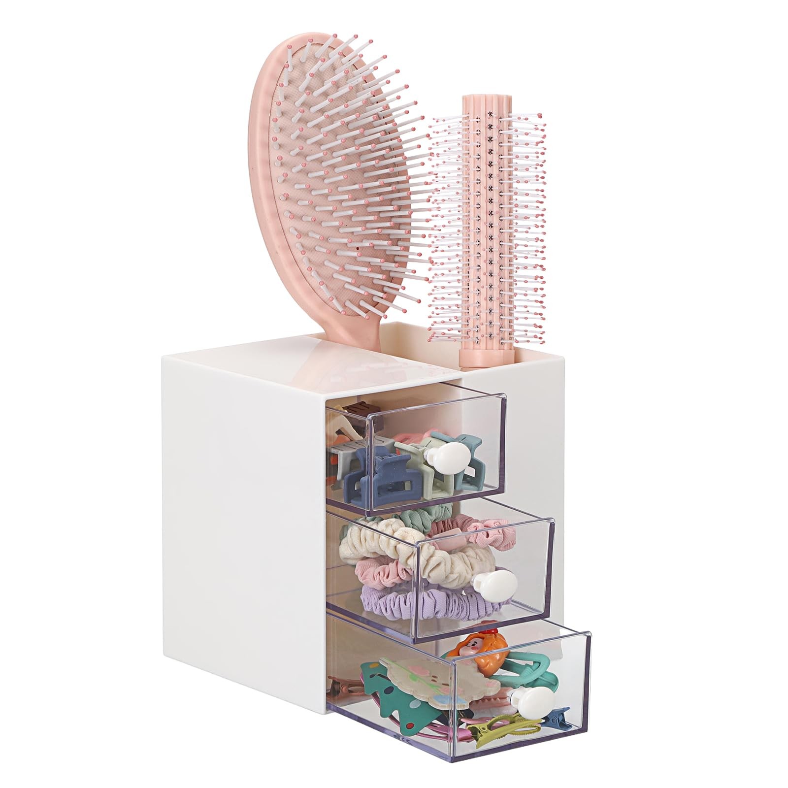 GUSHBIN Hair Accessories Organizer with Brush Holder 3-Layer, White