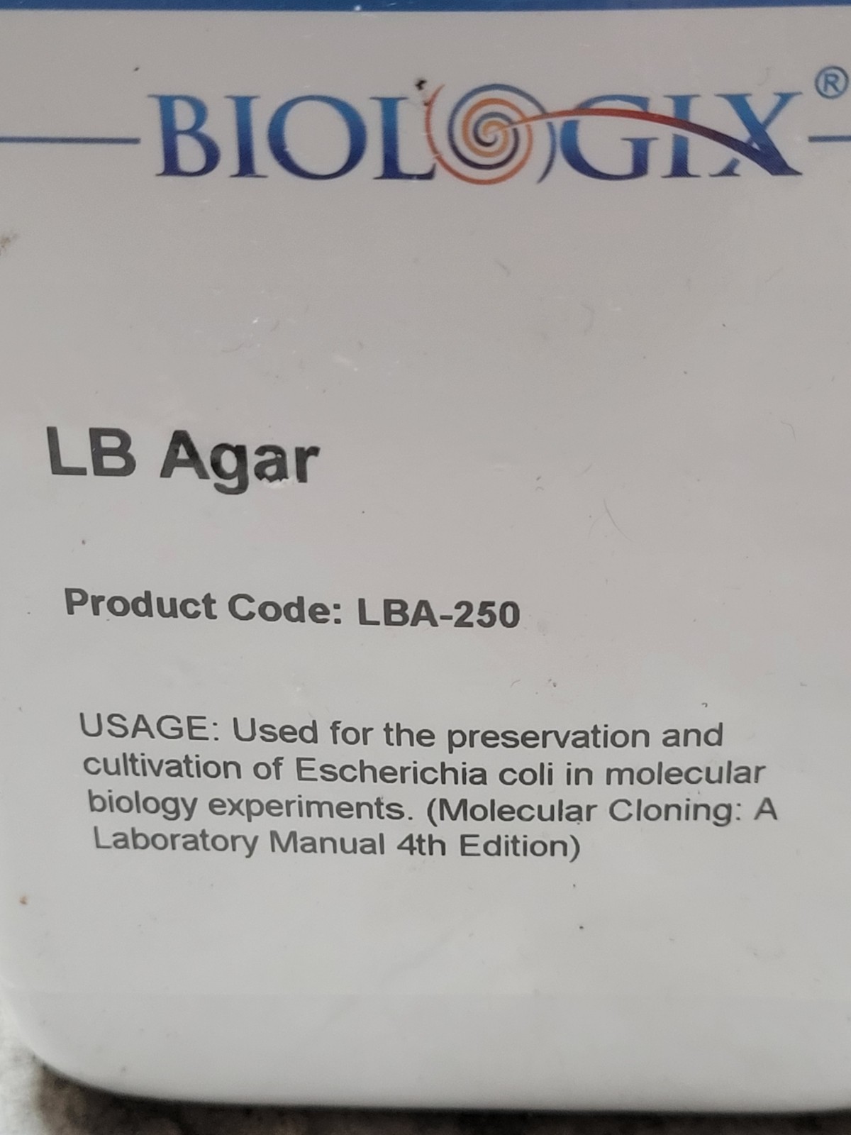 LB Agar, Bottled Dry Powder, Ph 7.0, 250G/Bottle Expires 12/2028