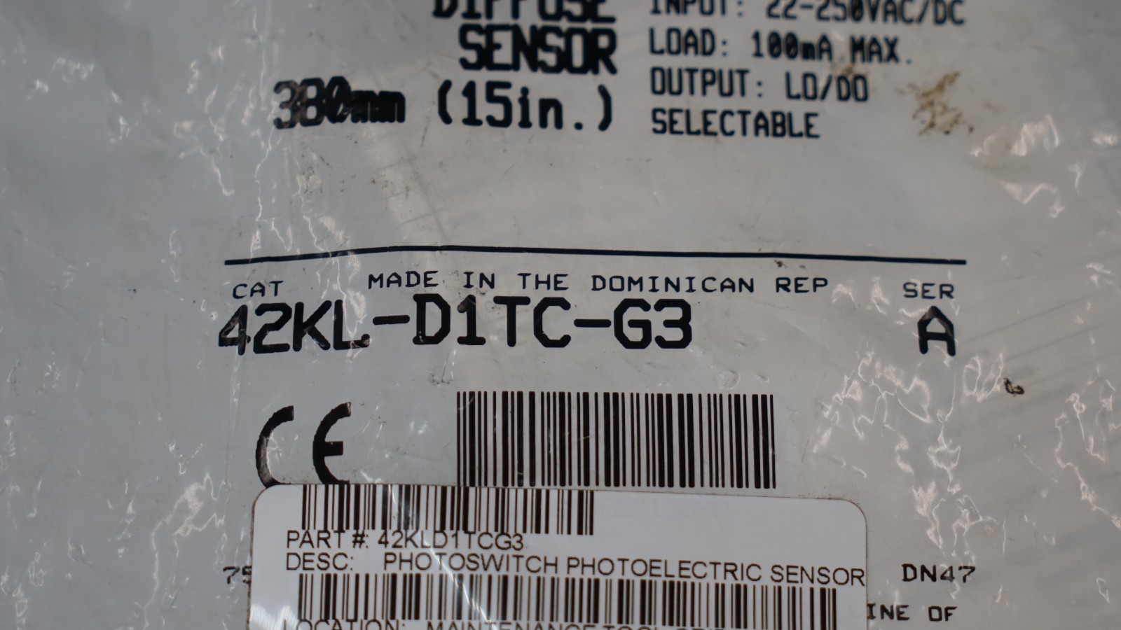 Allen Bradley 42KL-D1TC-G3 Diffuse Sensor MiniSight 380mm 15″ 22-250VAC/DC Ser A