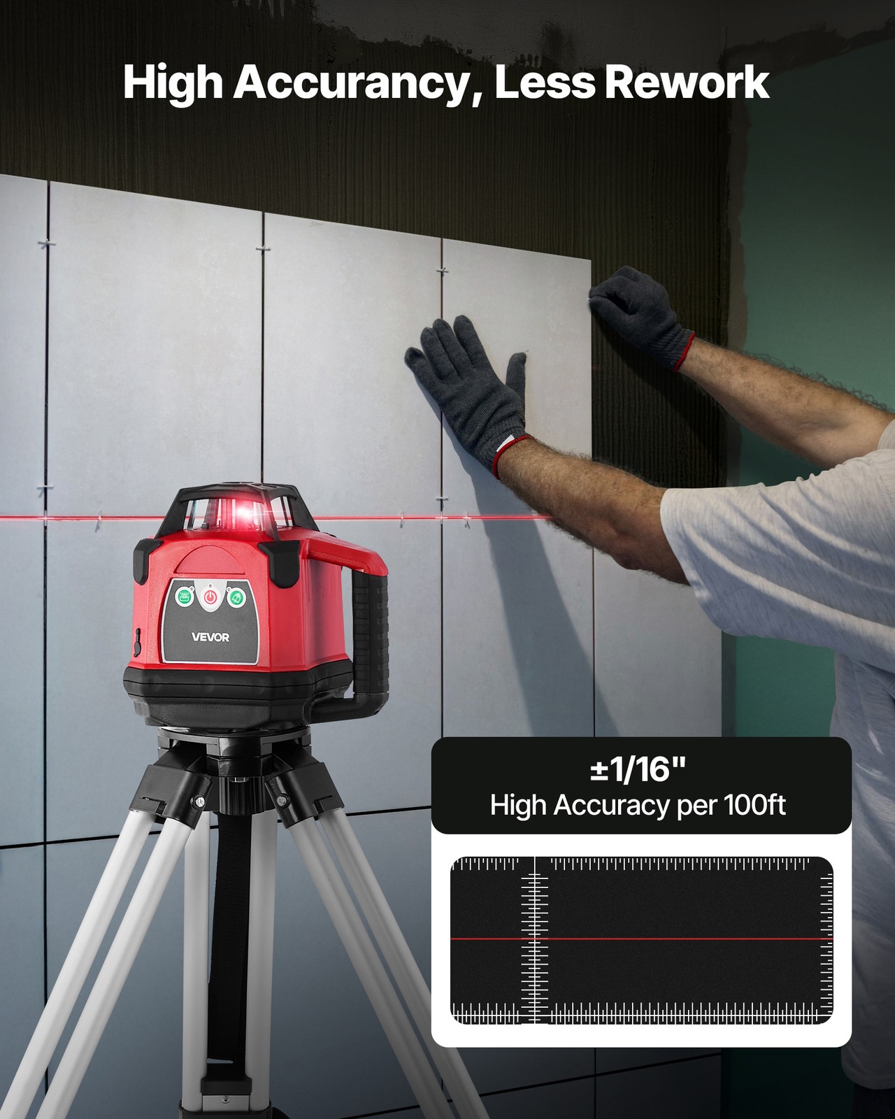 VEVOR 1650ft Rotary Laser Level Kit Self Leveling Red Line 0.06 in/100 ft