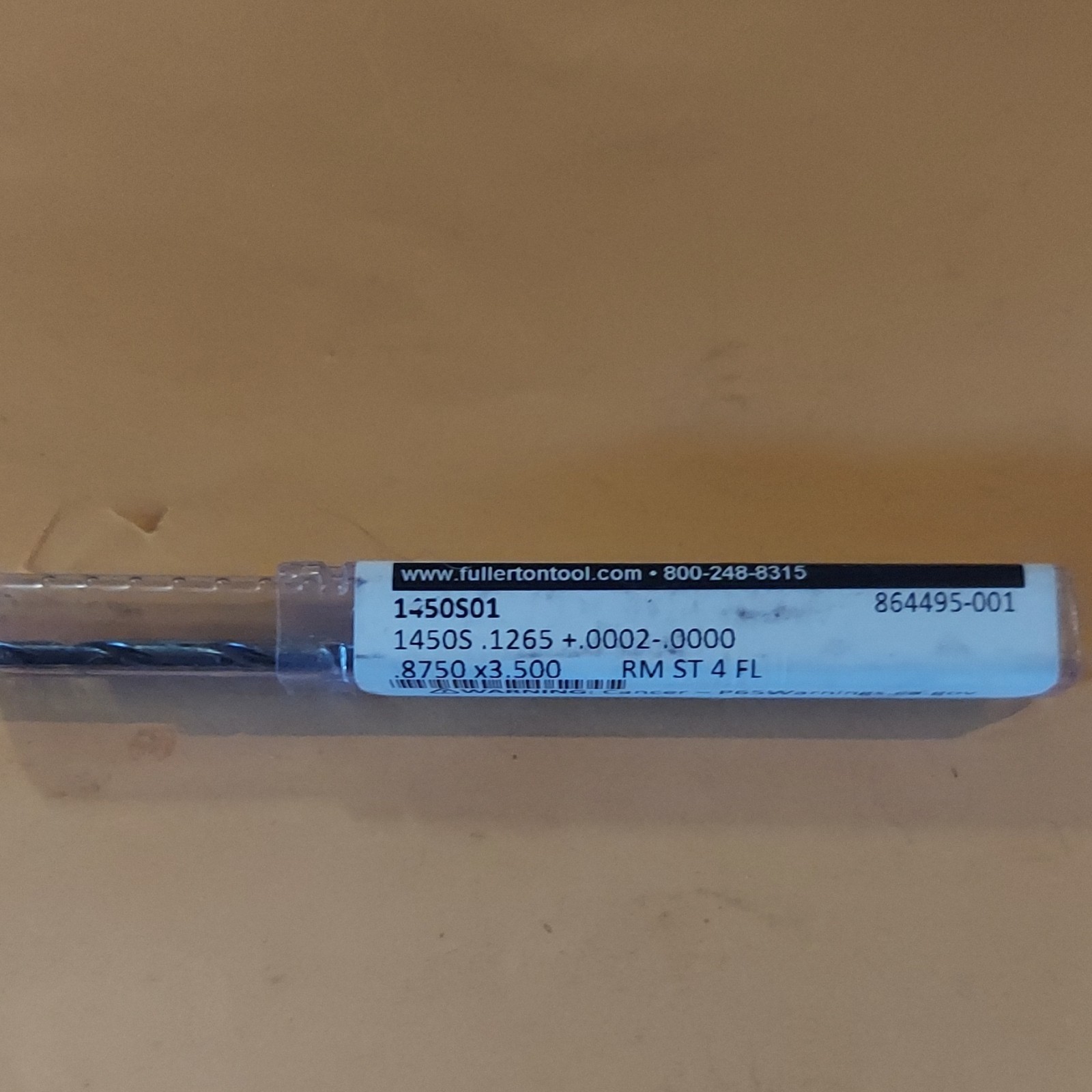 Fullerton 0.1265″ Square End Mill 4FL Single End 0.8750″ LOC 3.500″ OAL 1450S01