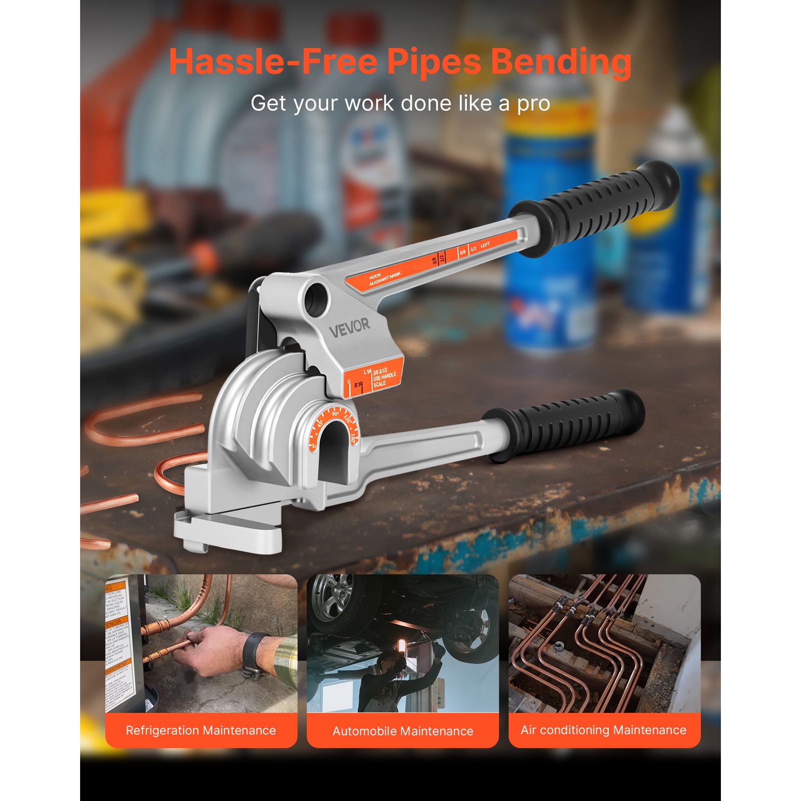 VEVOR 3 in 1 Pipe Tube Bender for 1/4″, 3/8″, 1/2″ (12.7mm) O.D. 0-180° Bending