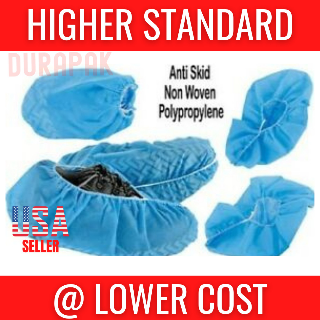 400~ Non Woven Polypropylene Spun Bond Anti Skid Shoe Covers – Blue, L or XL
