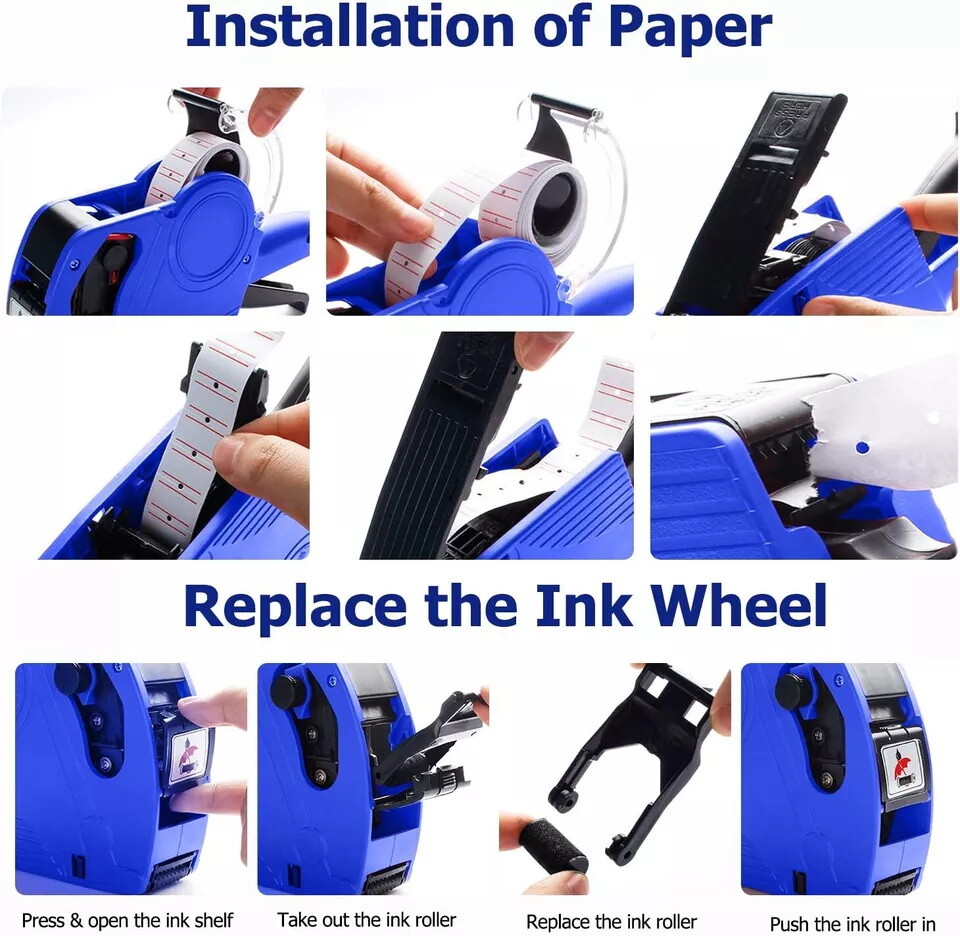 8 Digits Price tag Gun with 5000 Sticker Labels and 4 Ink Refill Marker New