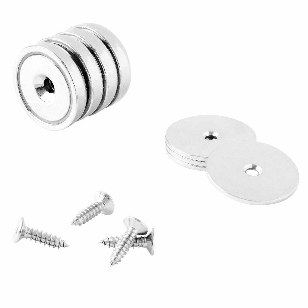 32mm Neodymium Rare Earth Countersunk Cup/Pot Mounting Magnets N42 (4 Pack)