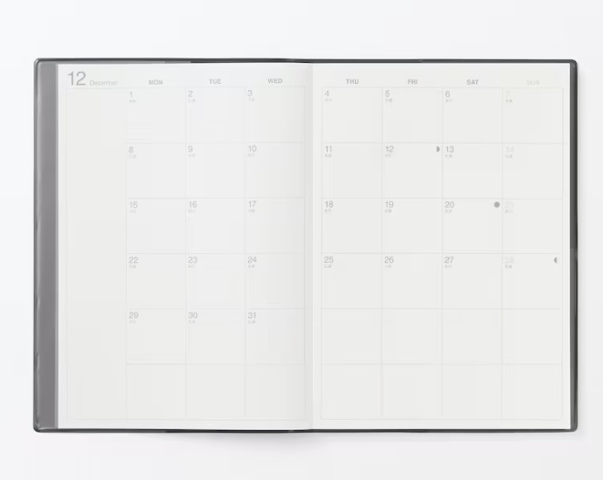 NEW Muji 2026 Monthly Weekly Planner Dark Gray 2026.03-2027. 04