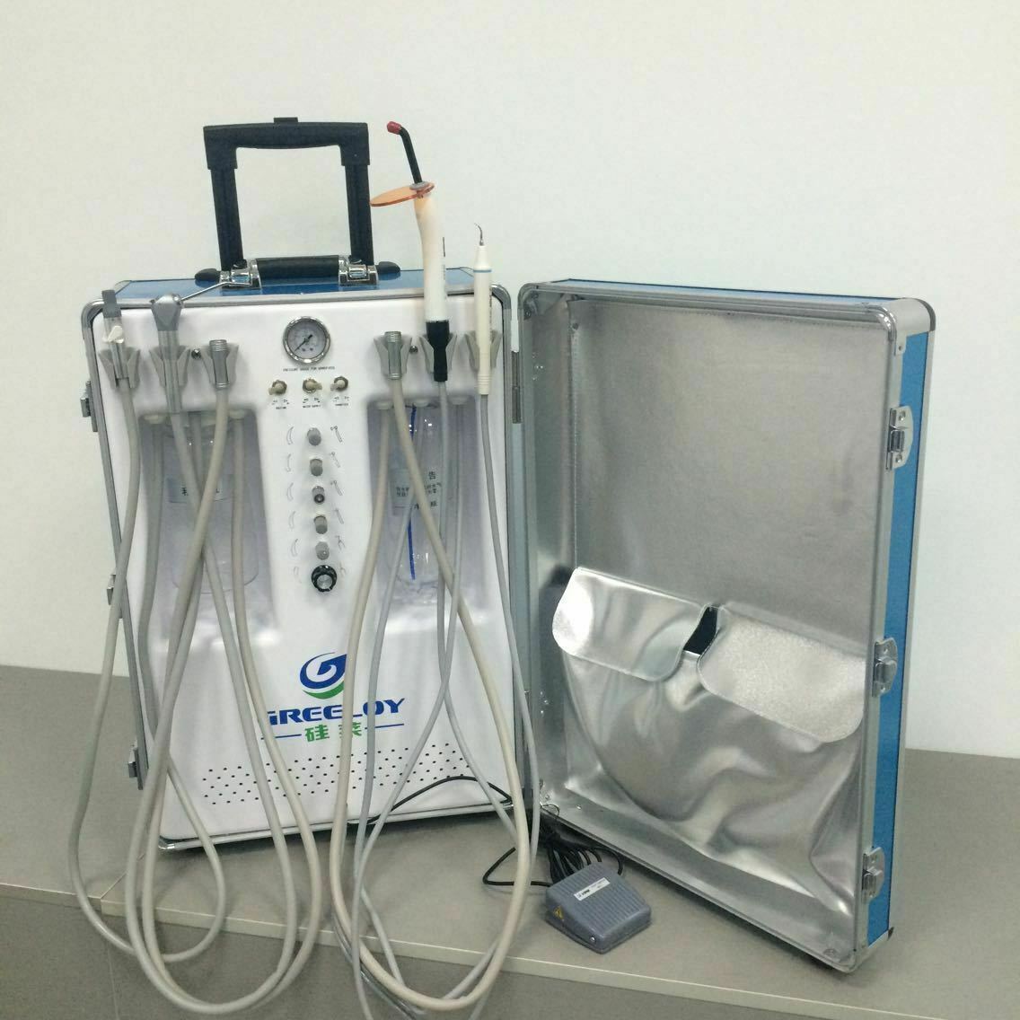 Greeloy Portable Dental Unit w/ Air Compressor Curing Light Scaler 2H Handpieces