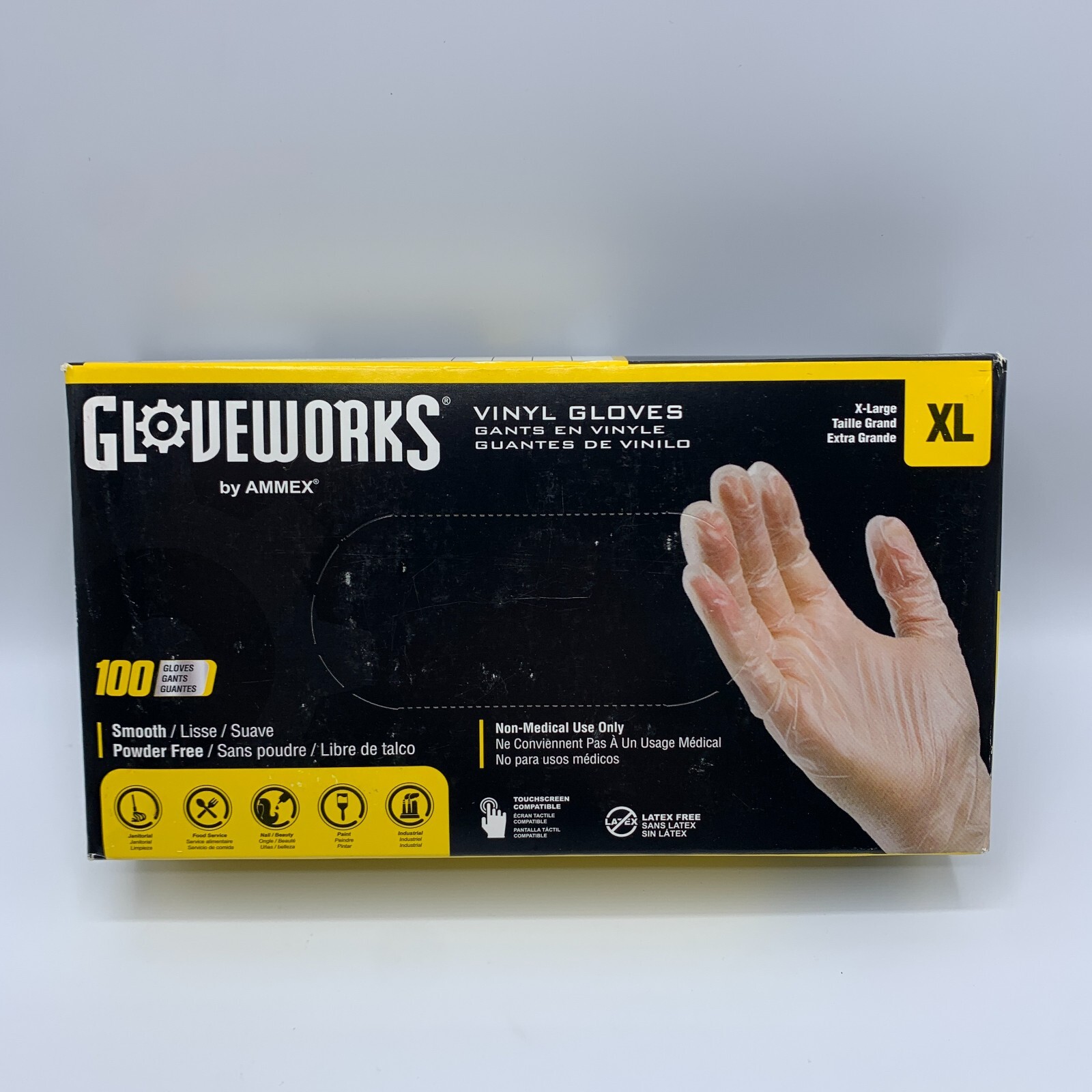 Gloveworks Clear Vinyl Industrial Gloves Box of 100 pcs Size XL 3 Mil Disposable