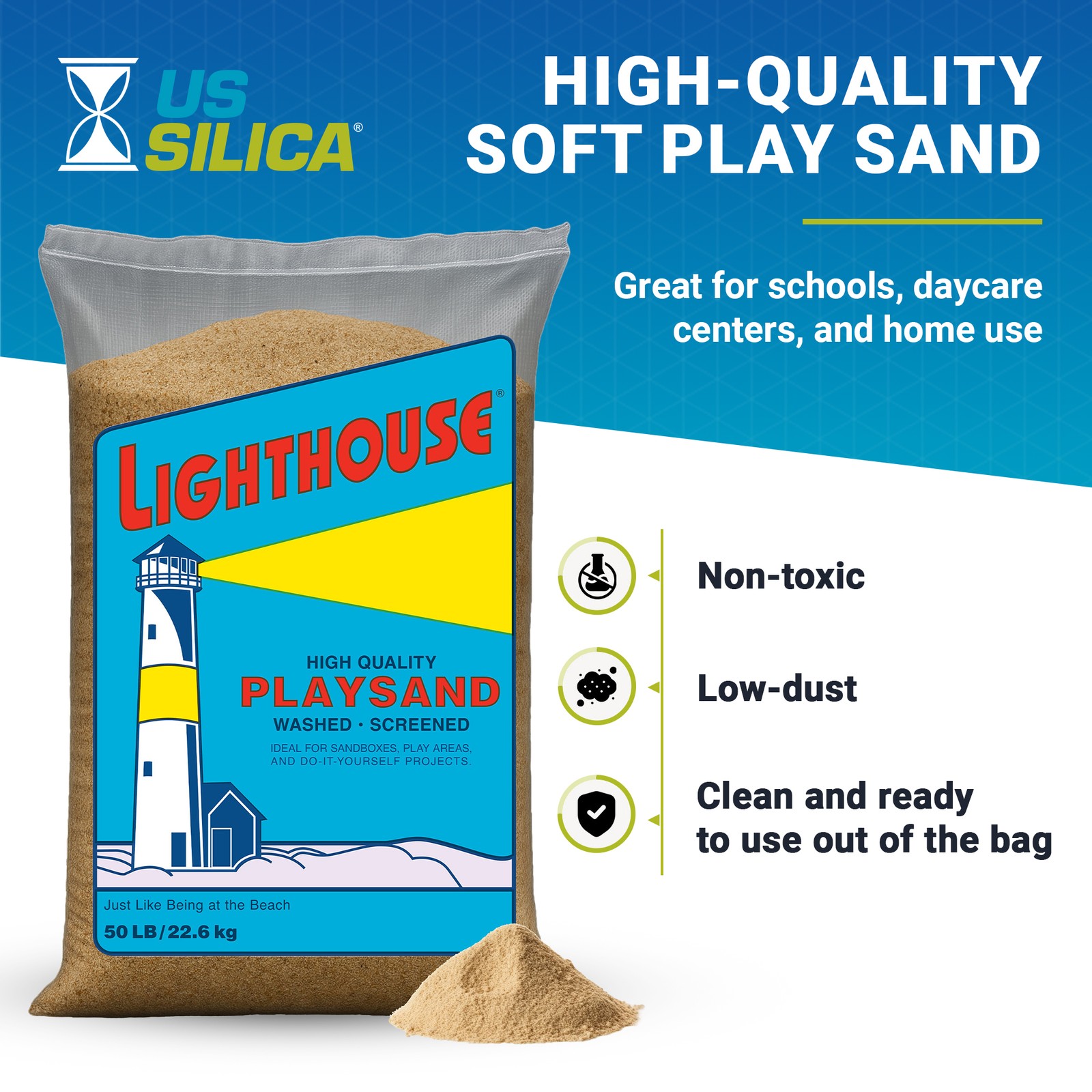 US Silica Lighthouse Comfortable Play Sand for Sand Tables, Beige, 50 Pound Bag
