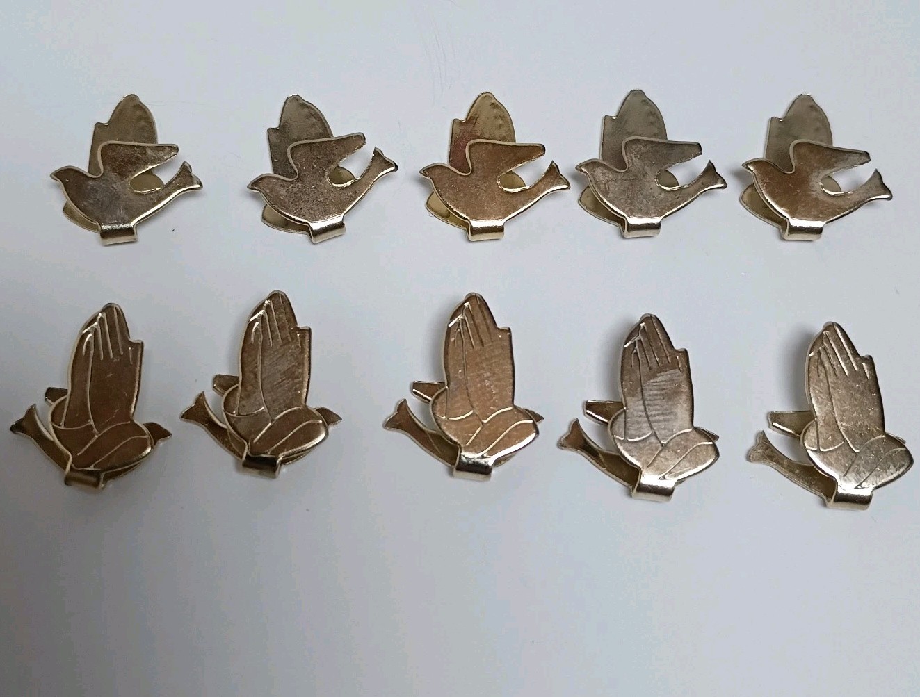 Lot of 10 Vintage Gold Tone Praying Hands Dove Bible Page Marker Bookmark Clips