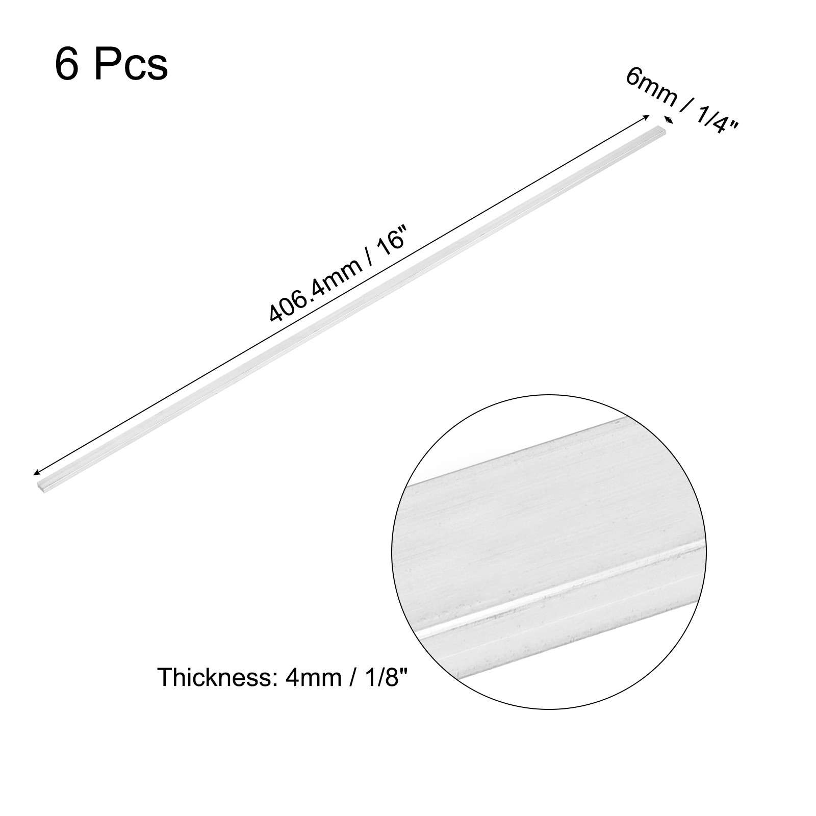 6 Pcs Square Aluminum Flat Bar, 1/8″ x 1/4″ x 16″ 6061 Aluminum Flat Bar