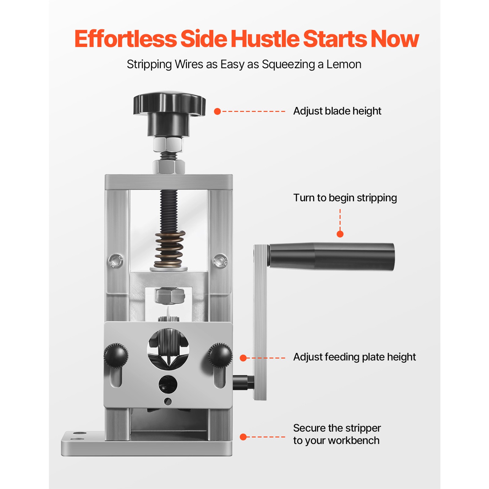 Manual Wire Stripper Stripping Machine 0.06-1 in Hand Crank or Drill Powered
