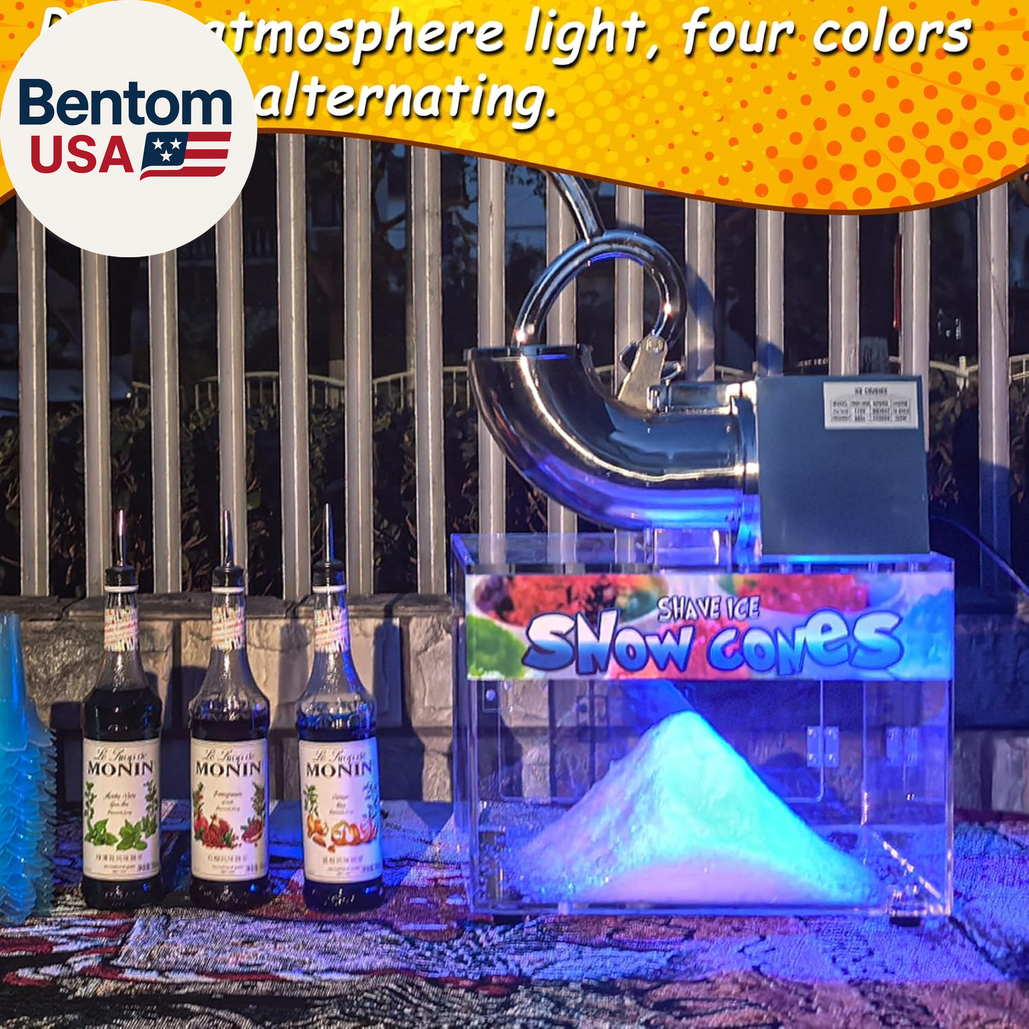 48L Snow Cone Machine, 500LB/H Commercial Shaved Ice Machine, 300W Electric Ice