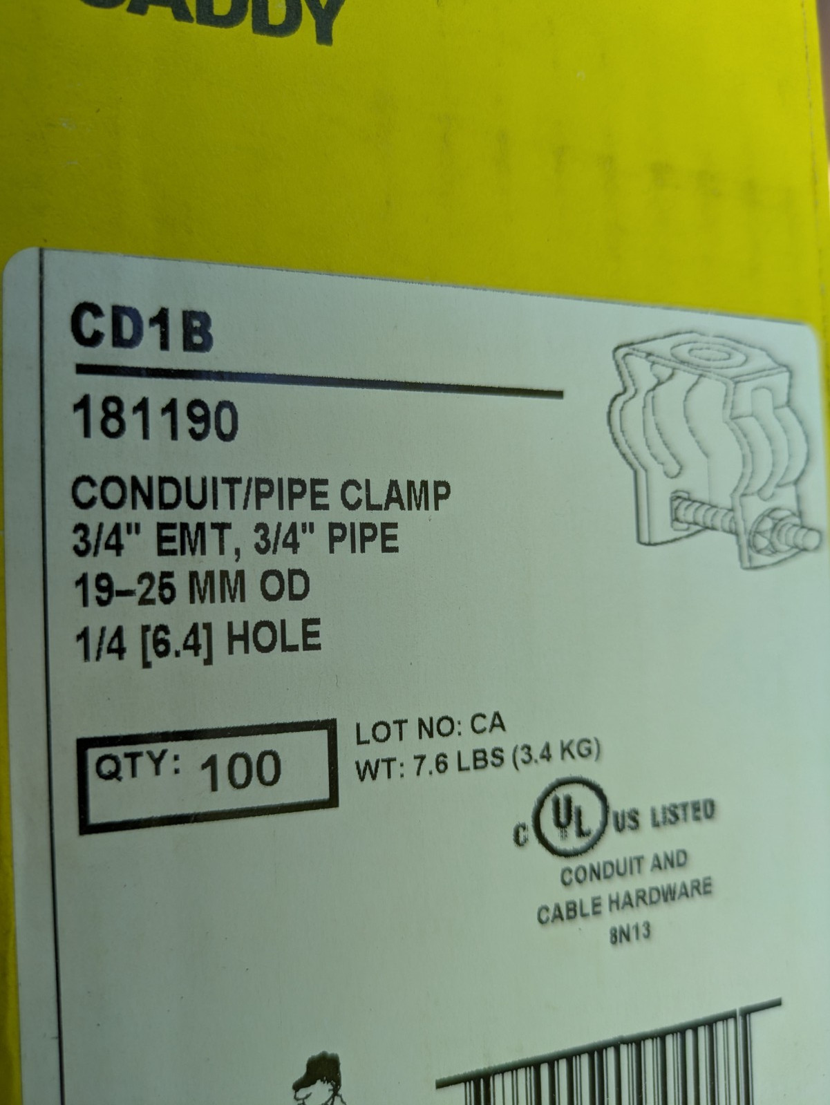 nVent Caddy CD1B 181190 Conduit Pipe Clamp 3/4” Emt Lot of 55