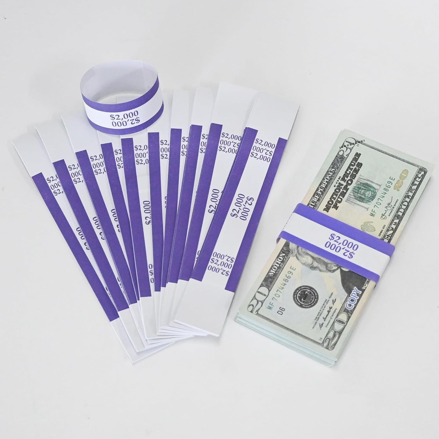 $2000 Purple Currency Straps – 100 Count ABA Standard Self-Adhesive Bill Bands
