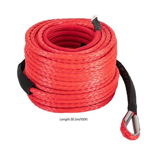 3/8″ x 100ft Synthetic Winch Rope with Hook – 23,809 lbs Breaking Strength