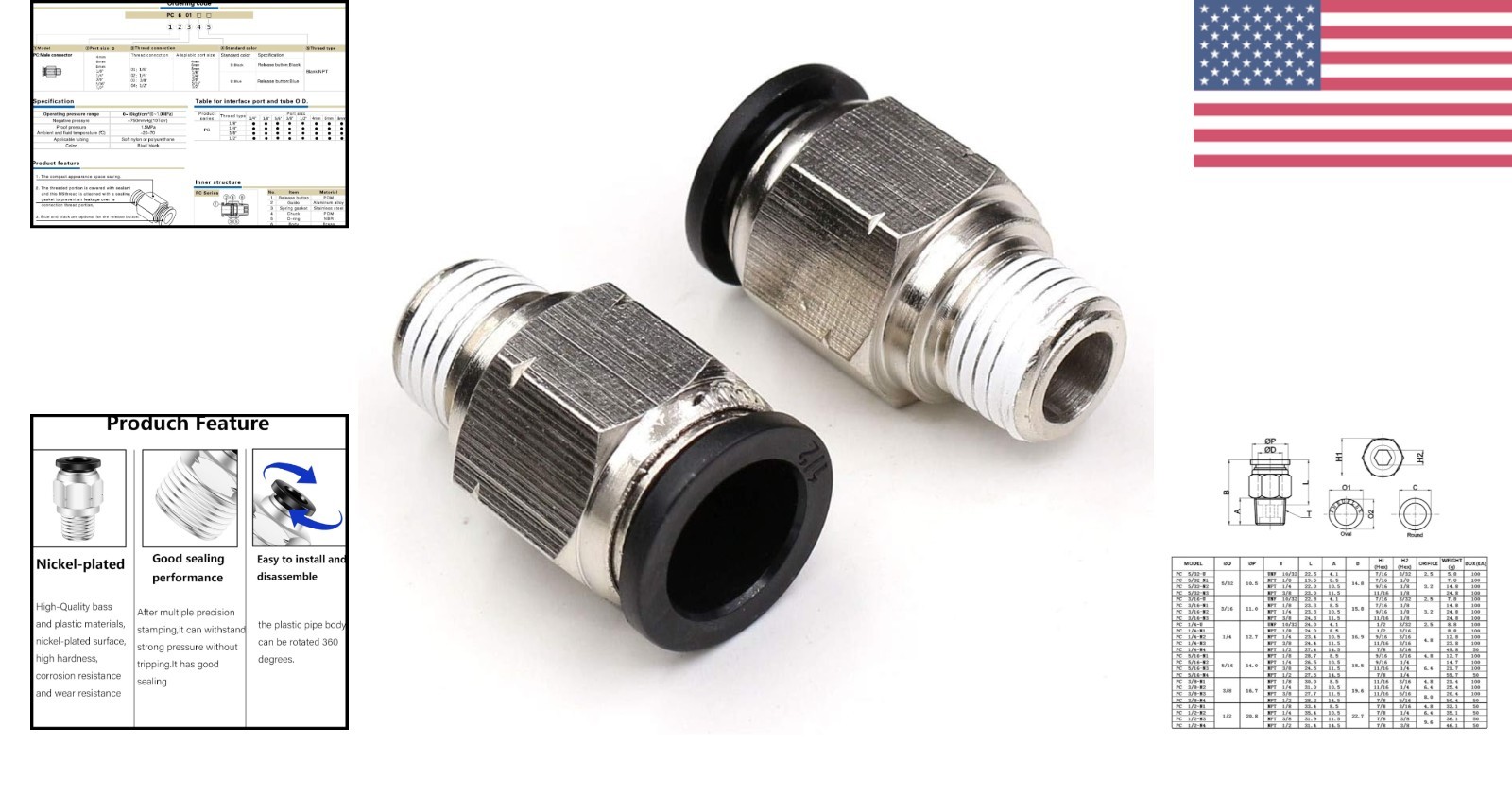 Corrosion-Resistant 1/2″ OD x 1/4″ NPT Pneumatic Connector – Quick Release