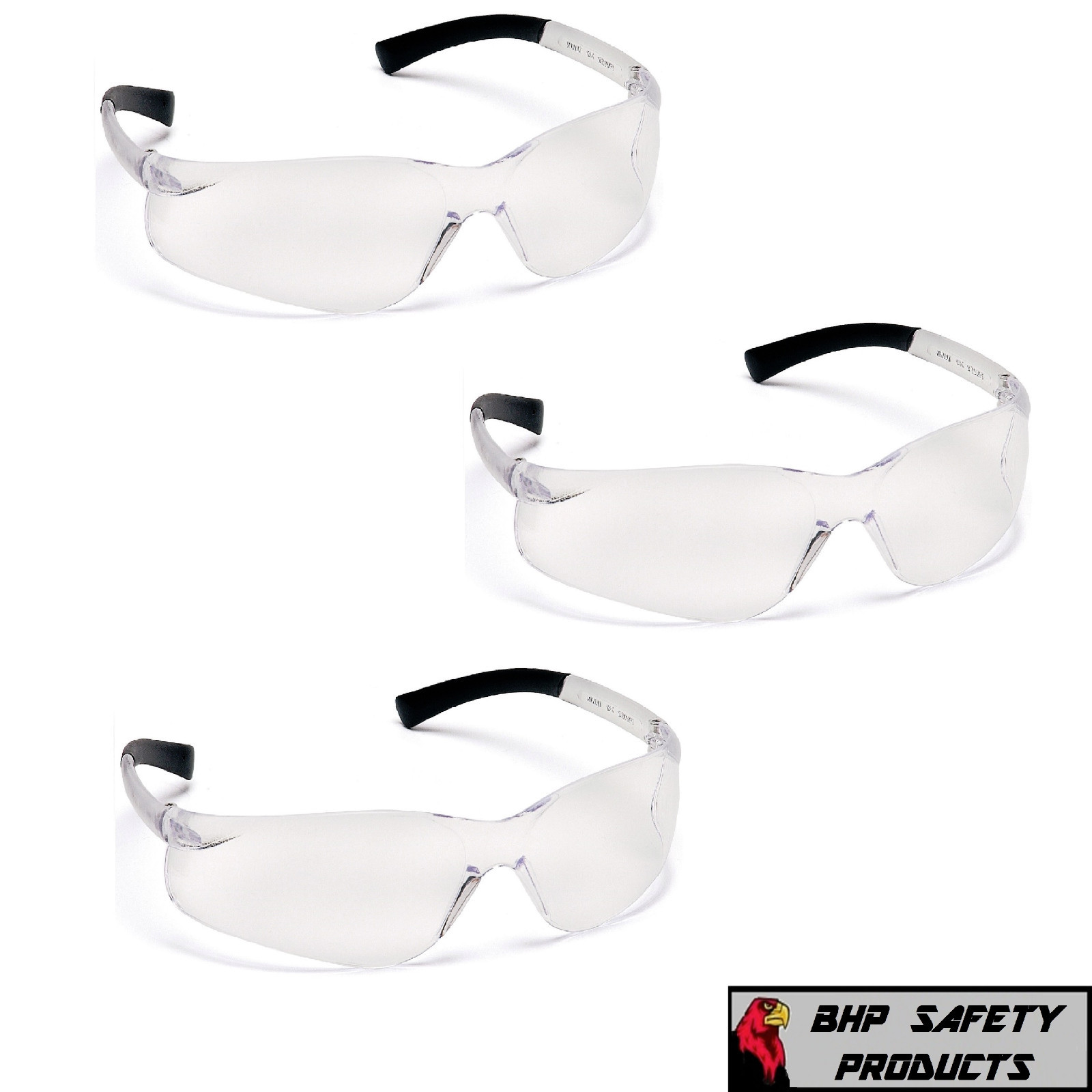 (3 PAIR) PYRAMEX ZTEK CLEAR LENS SAFETY GLASSES WORK SHOOTING EYEWEAR S2510S