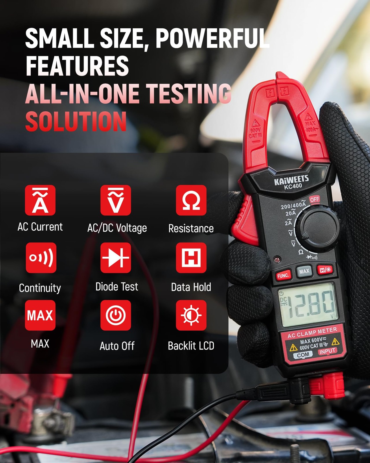 Digital Clamp Meter 400A AC Current, 600V AC/DC Voltage, Auto Ranging Multimeter
