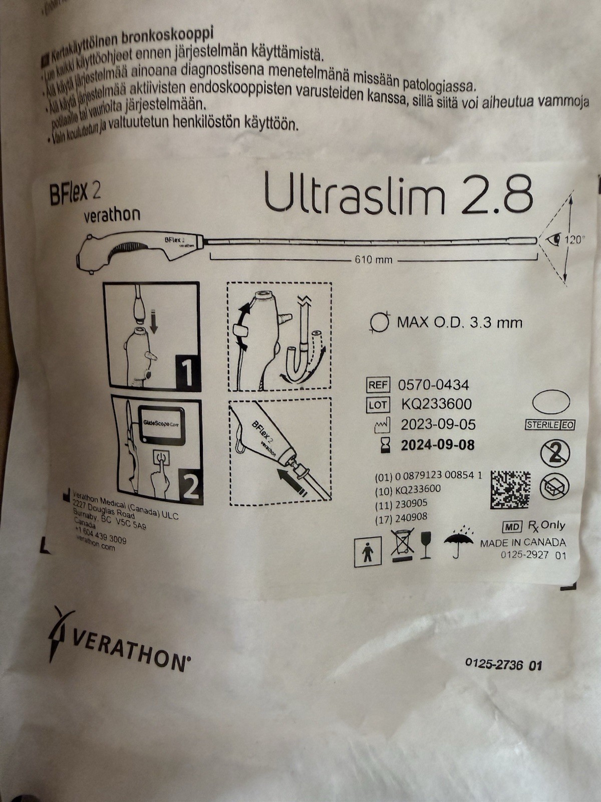 Verathon GlideScope BFLEX 0570-0419 Slim 2.8 Expired
